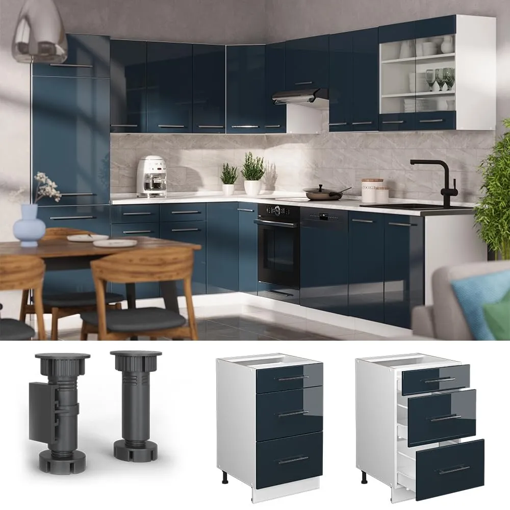 Vicco Mobiletto base per cucina Fame-Line, Blu scuro lucido, 50 cm - immagine 4