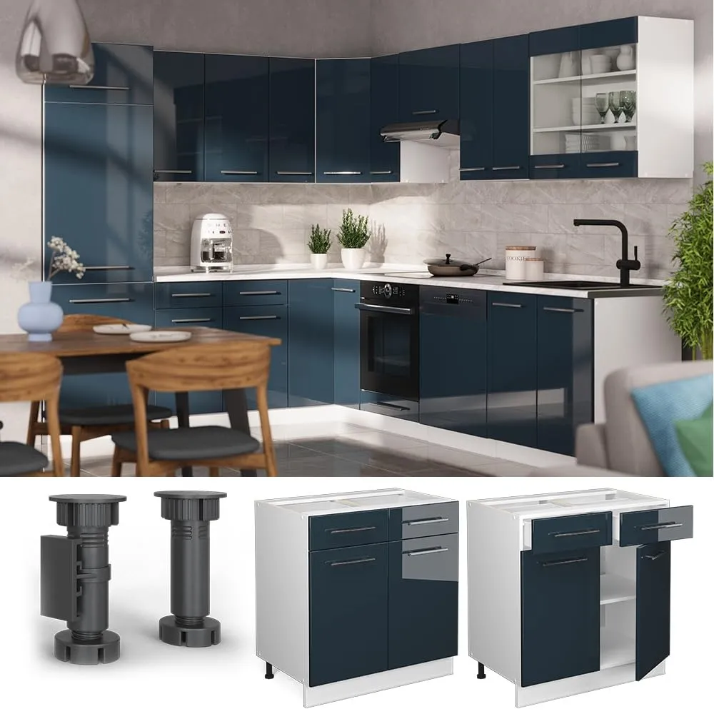 Vicco Mobiletto base per cucina Fame-Line, Blu scuro lucido, 80 cm - immagine 4