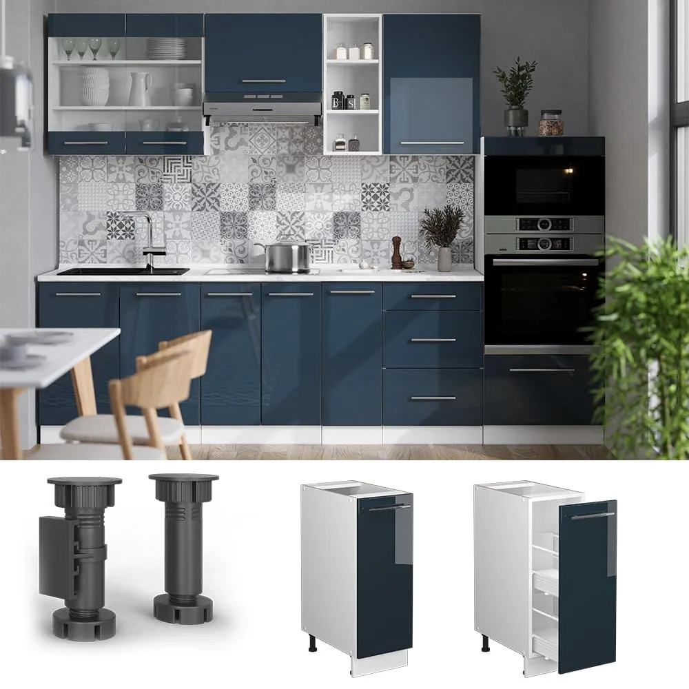 Vicco Colonna dispensa cucina Fame-Line, Blu scuro lucido, 30 cm - immagine 5
