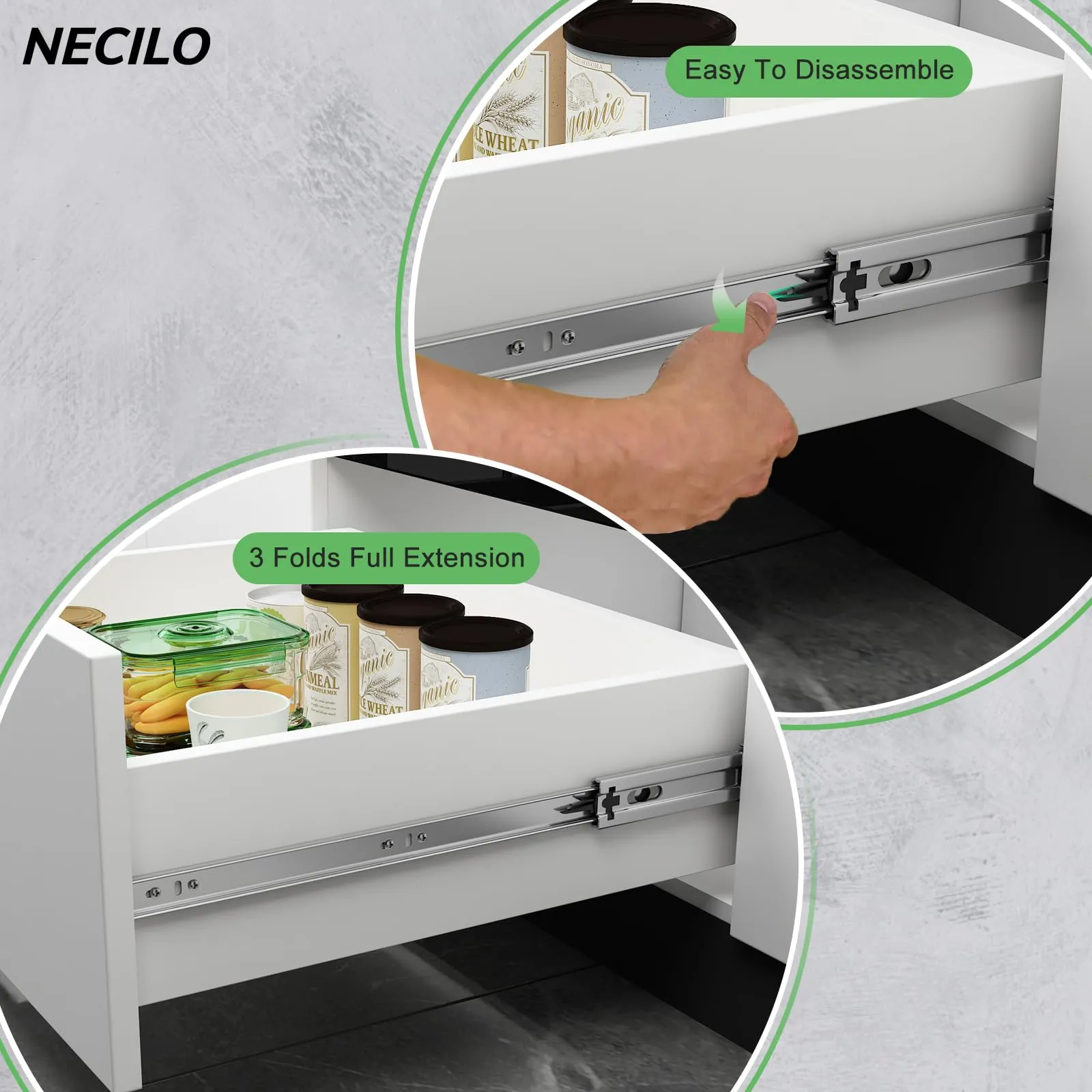 NECILO Guide per cassetti 450 mm, portata 45 kg, estrazione totale, 5 coppie - immagine 7