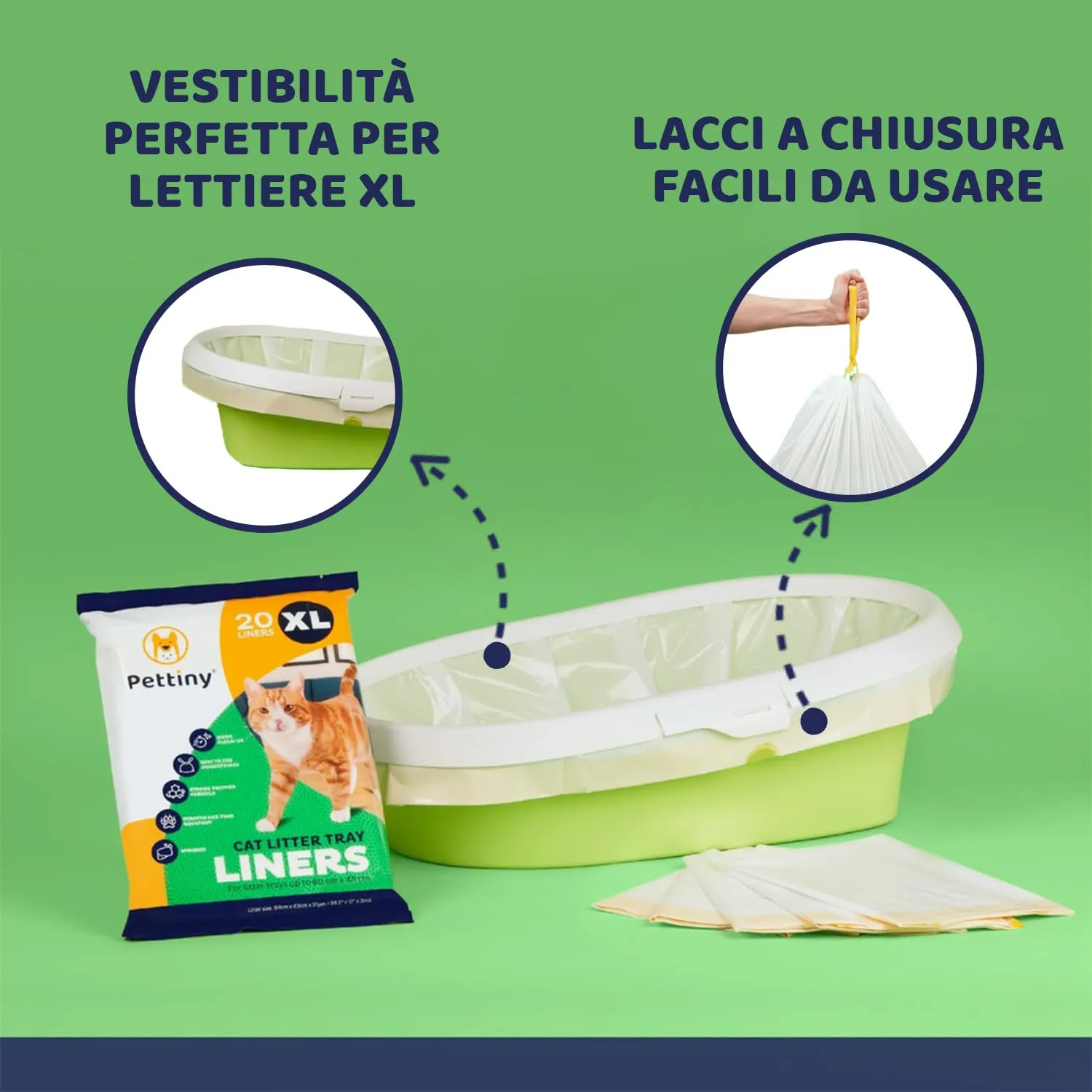 Pettiny Sacchetti per Lettiera per Gatti XL con Coulisse, Resistenti ai Graffi, Confezione da 20 pezzi - immagine 5