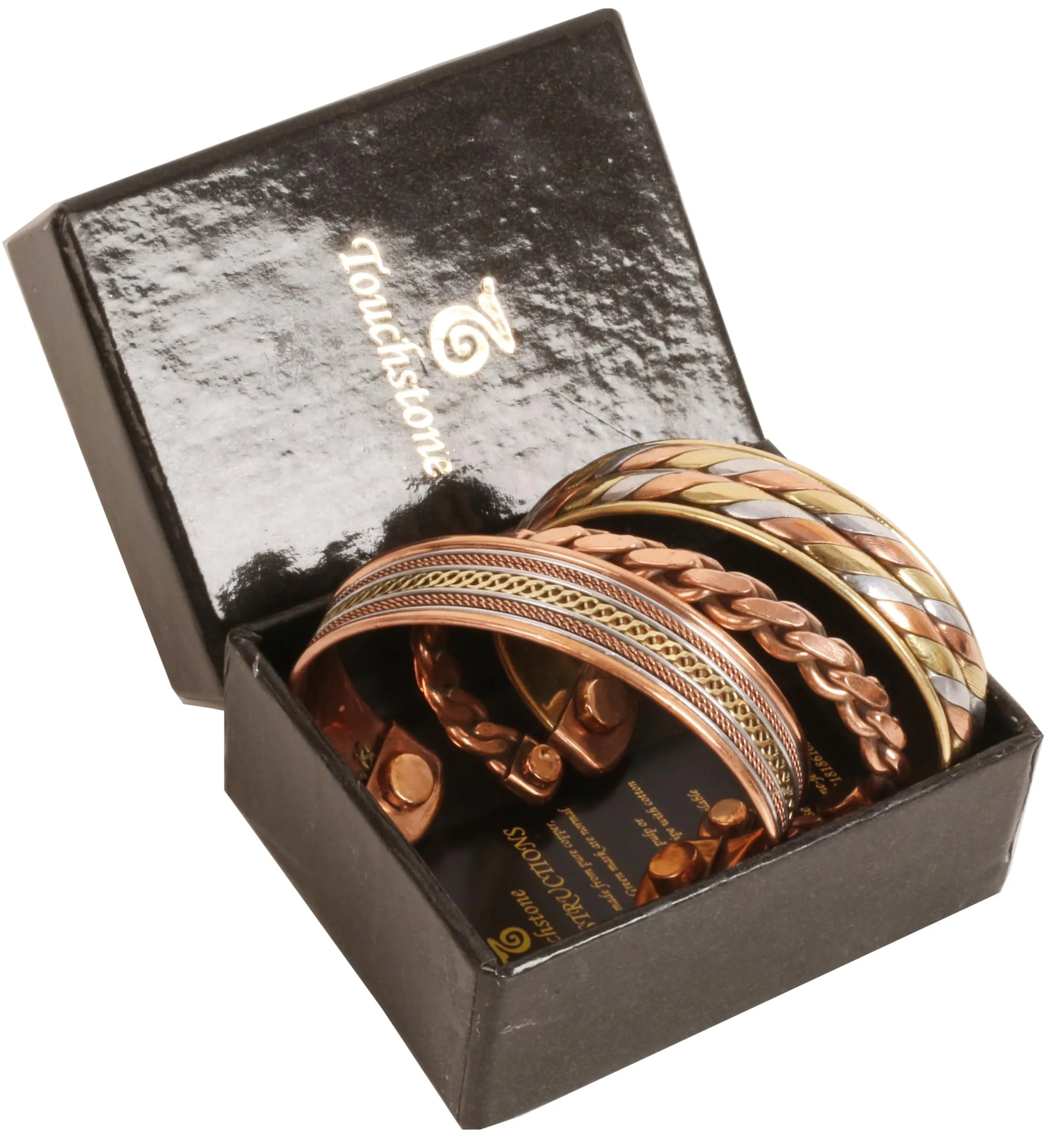 Touchstone Braccialetti indiani fatti a mano in rame e ottone con magnete, set da 3, regolabili - immagine 6
