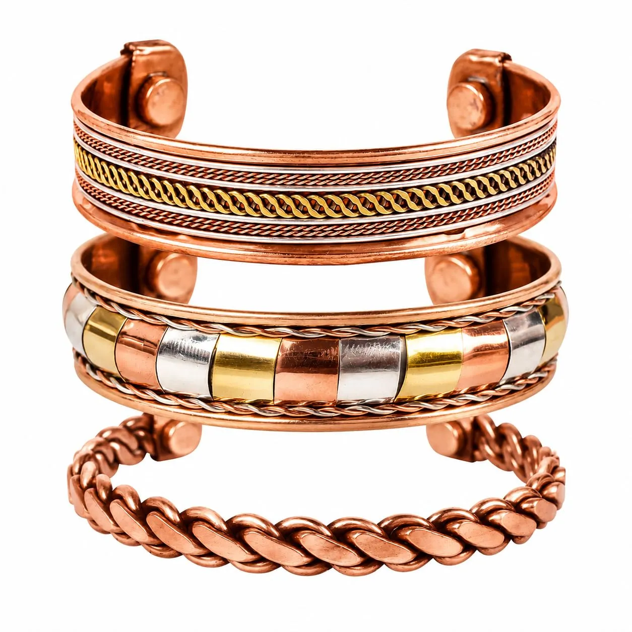 Touchstone Bracciale Buddha Spirituale Indiano Tibetano in Rame e Ottone, Set di 3 - immagine 1