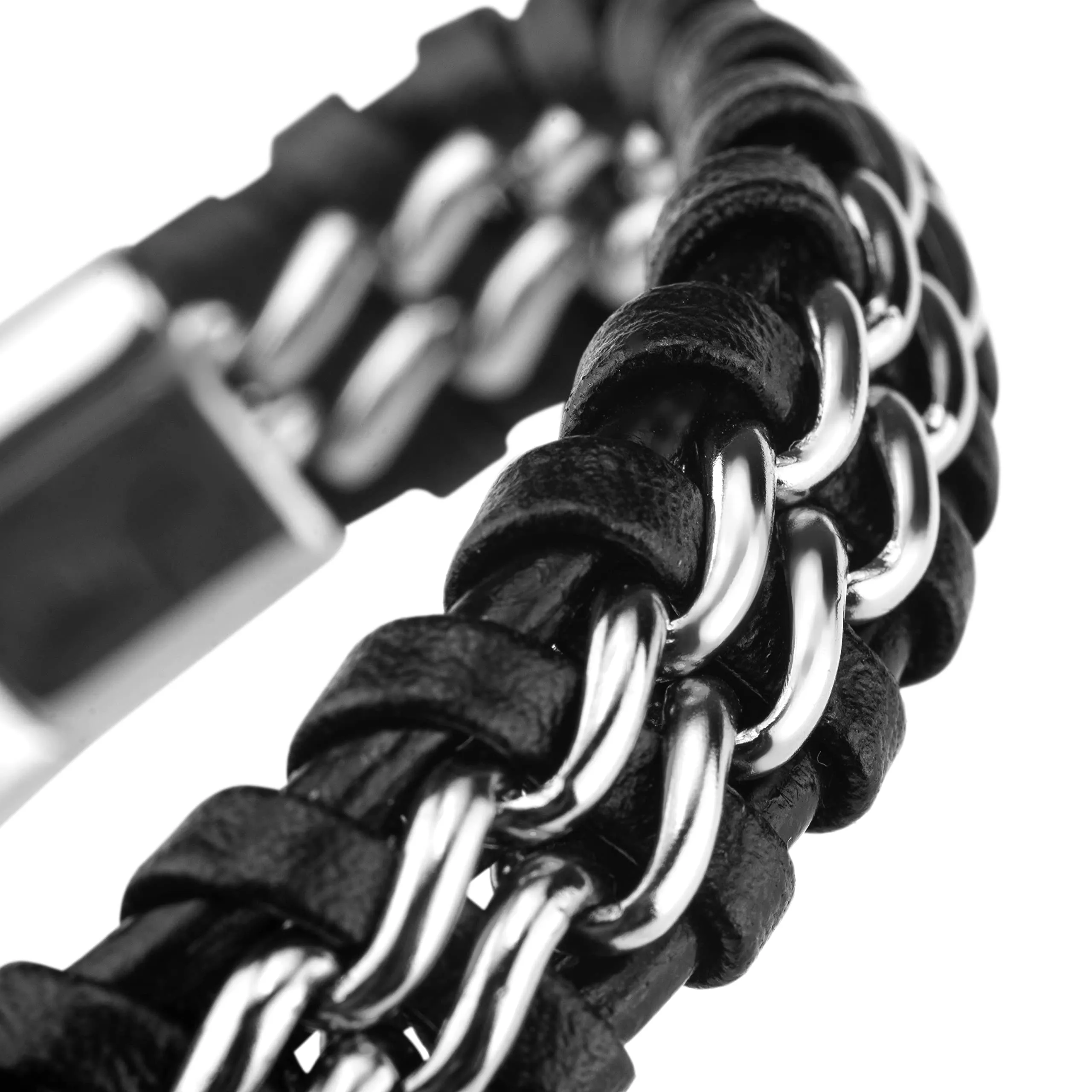 SERASAR Bracciale Uomo in Pelle Nera, 23cm - immagine 8