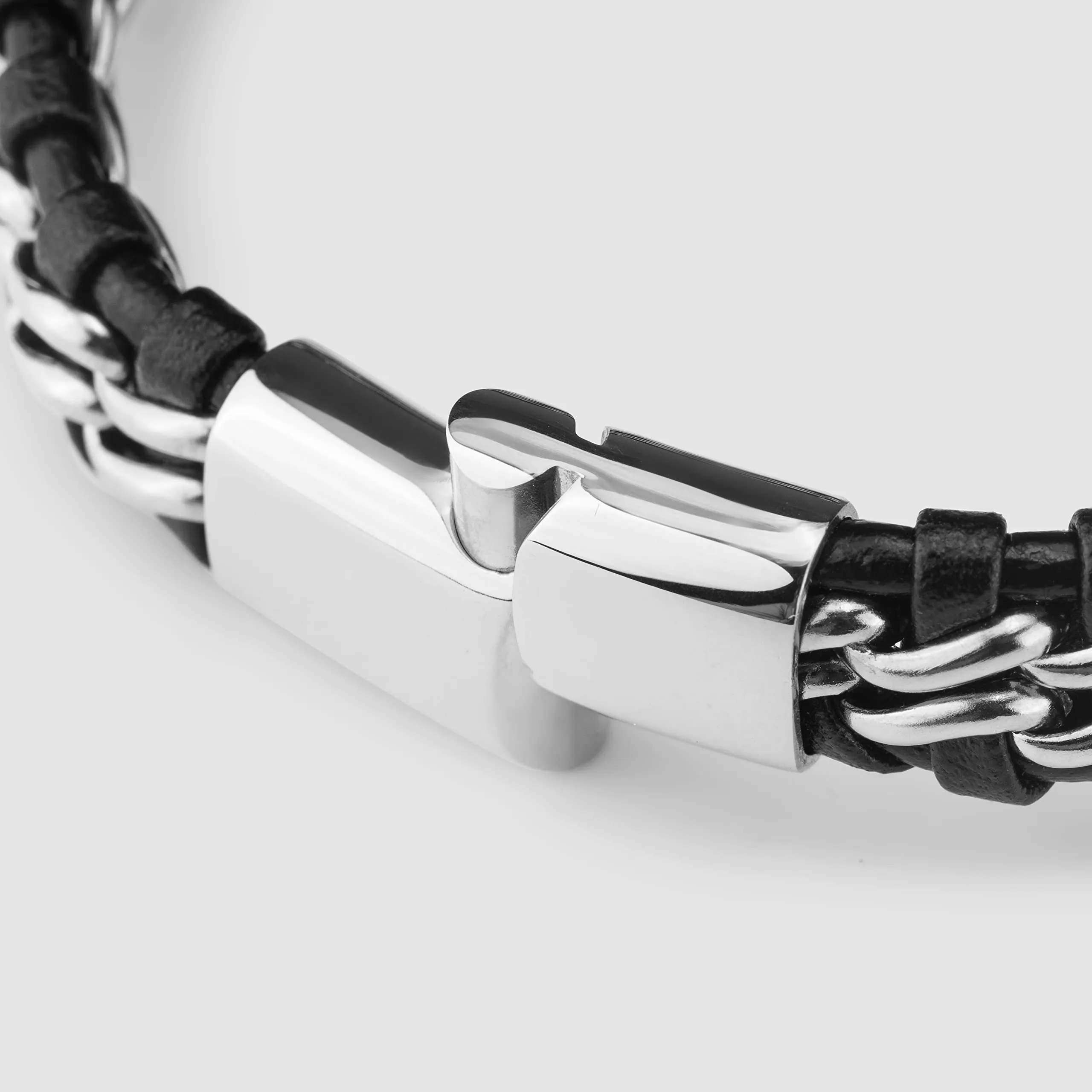 SERASAR Bracciale Uomo in Pelle Nera, 23cm - immagine 9