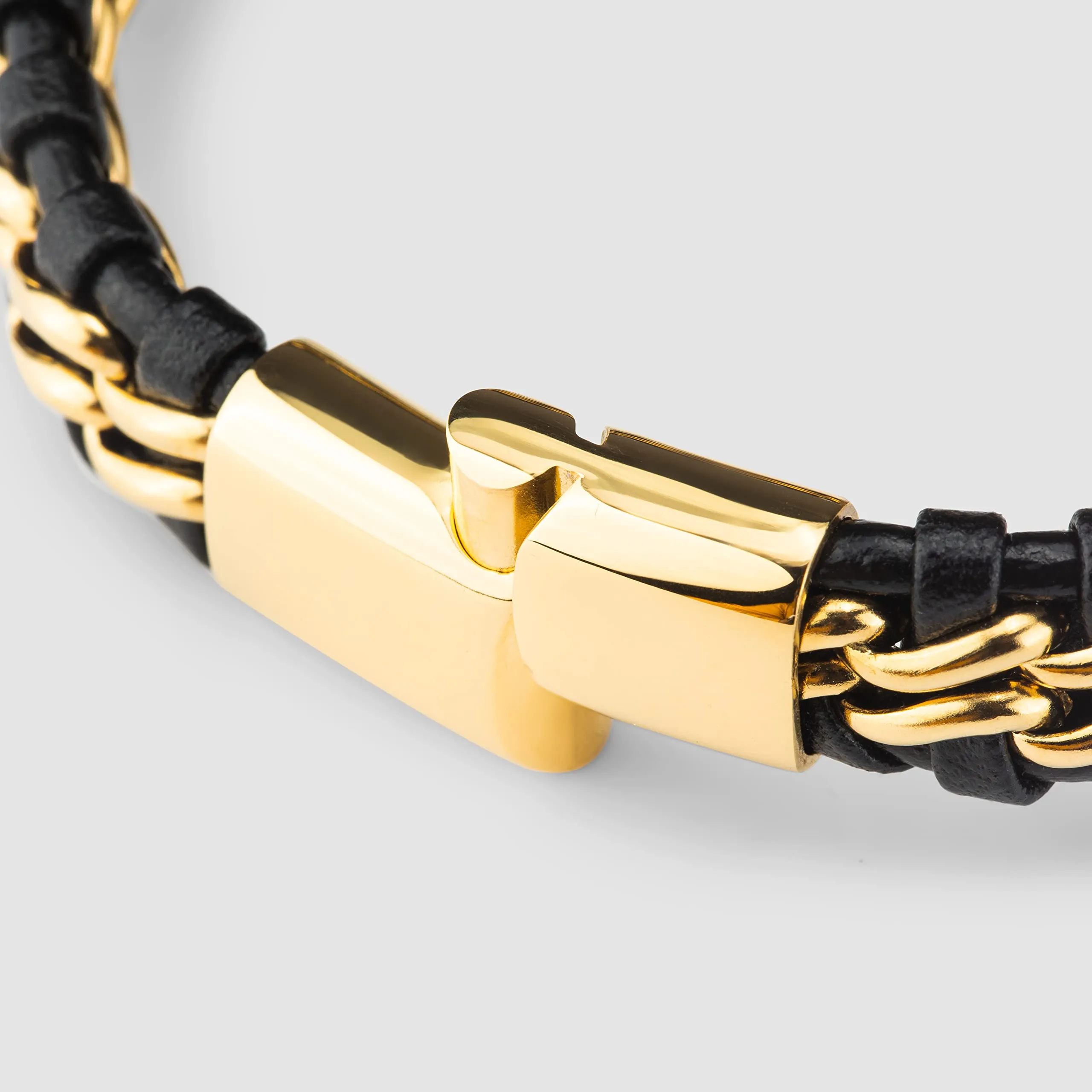 SERASAR Bracciale Uomo in Pelle Nera e Acciaio Oro, 20cm - immagine 9
