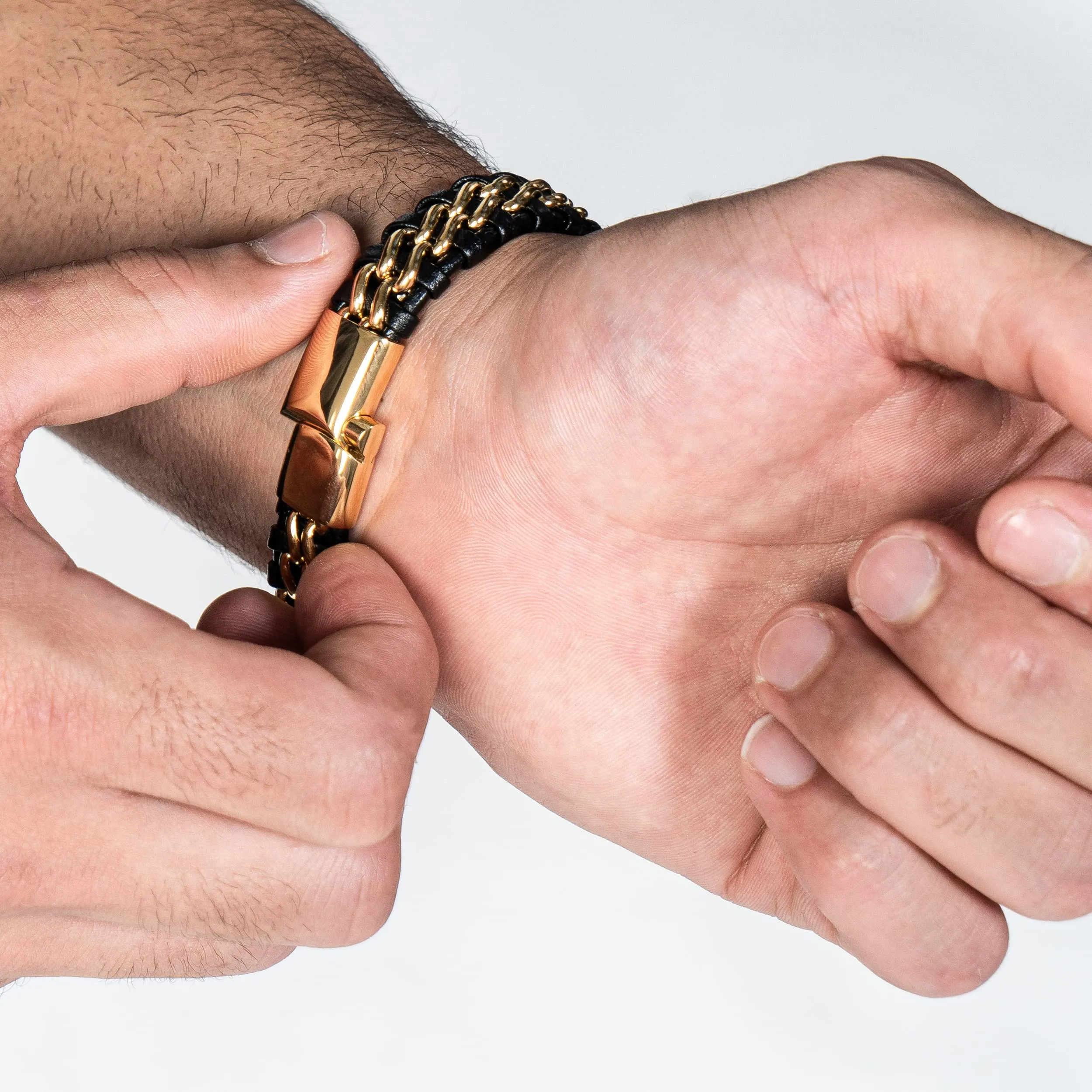 SERASAR Bracciale Uomo in Cuoio Nero, 23cm - immagine 4