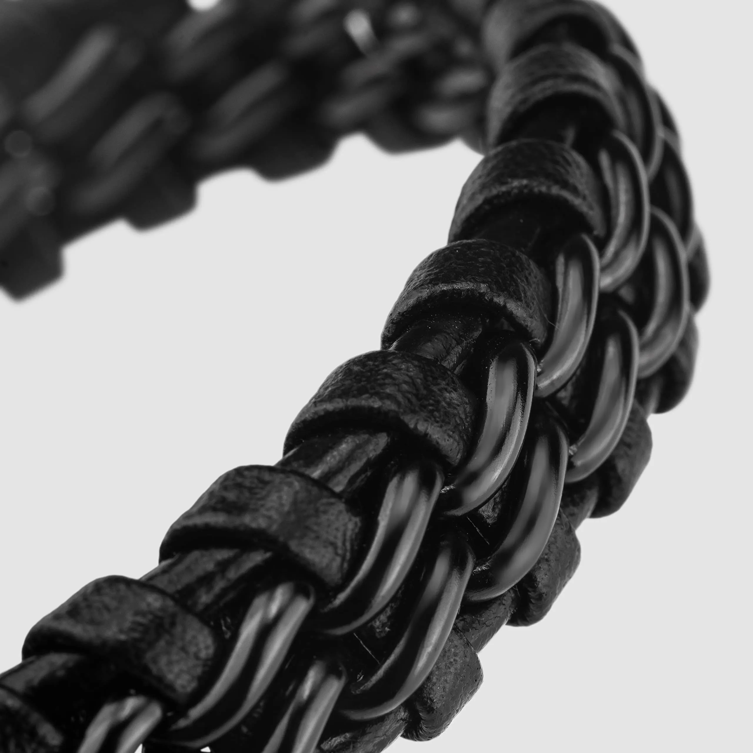 SERASAR Bracciale Uomo in Pelle Nera e Acciaio Inossidabile 23cm - immagine 8