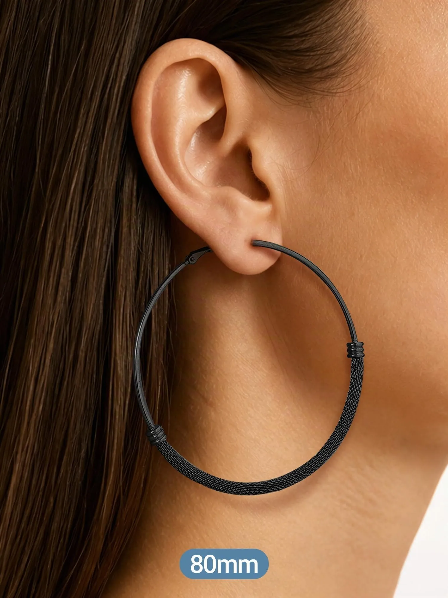 PROSTEEL Orecchini a Cerchio Grandi in Acciaio Inossidabile Nero 80mm - immagine 4