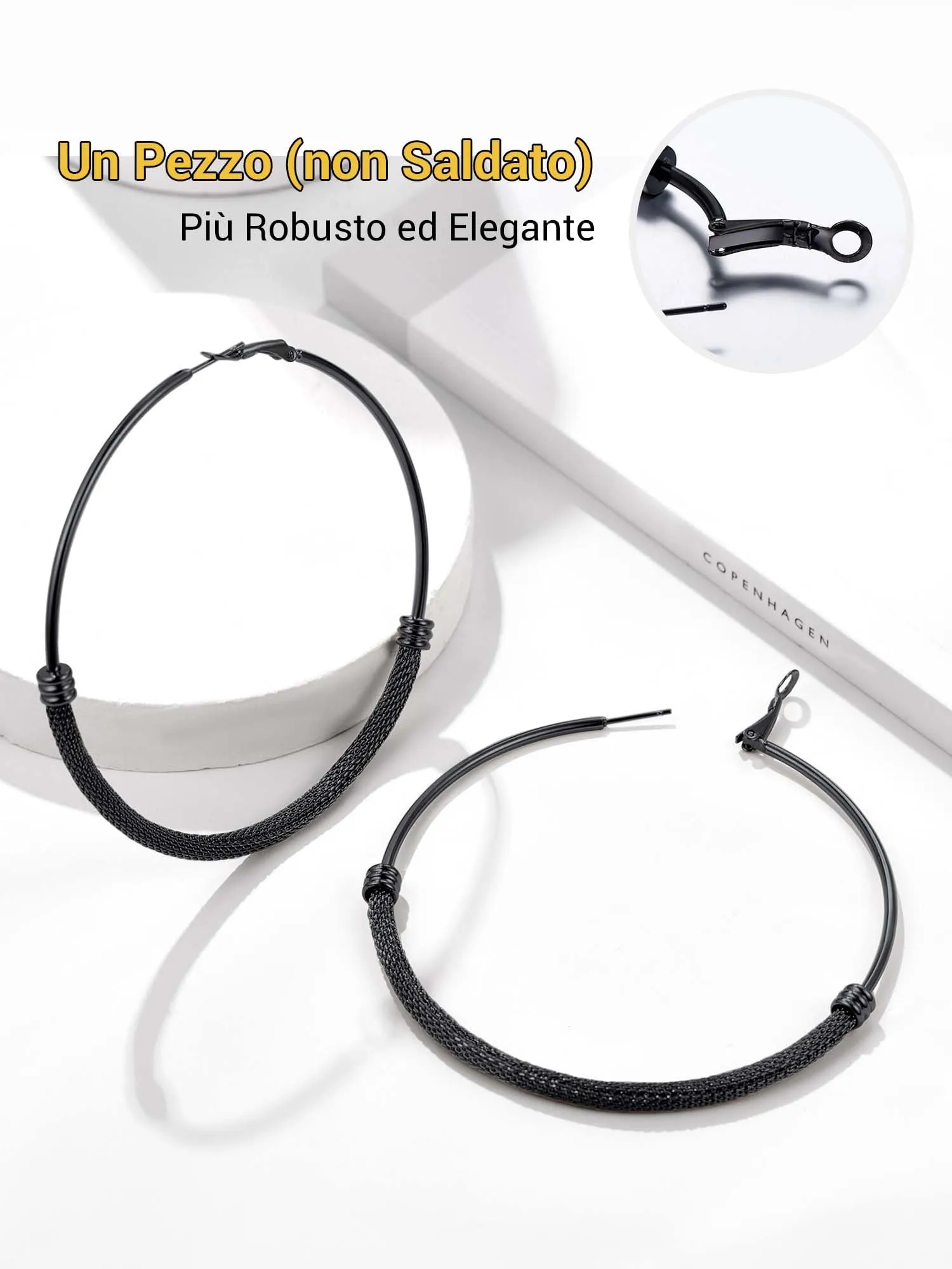 PROSTEEL Orecchini a Cerchio Grandi in Acciaio Inossidabile Nero 80mm - immagine 8