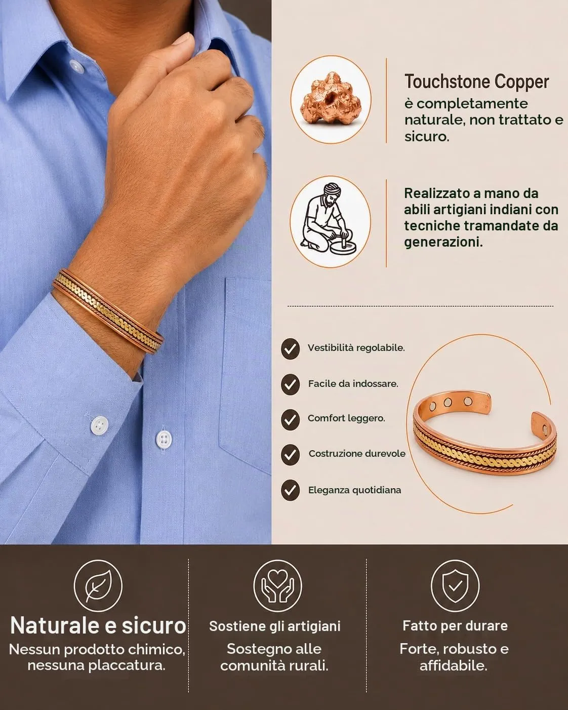 Touchstone Braccialetti in rame magnetici intrecciati tibetani, regolabili, 16,51 Zentimeter - immagine 2