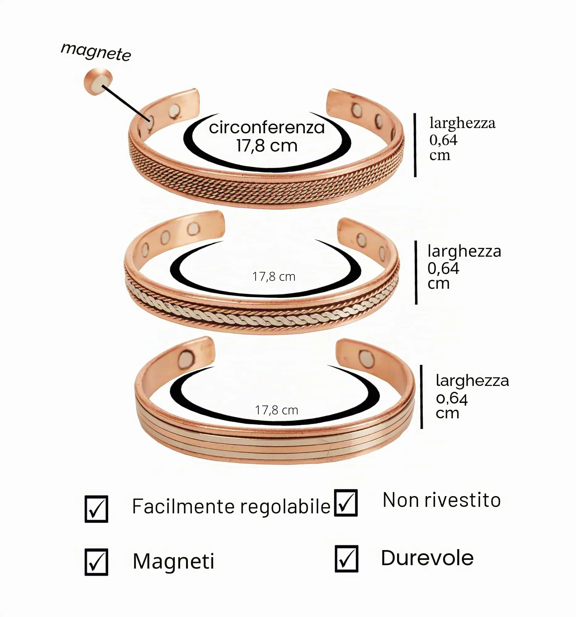 Touchstone Braccialetti in rame magnetici intrecciati tibetani, regolabili, 16,51 Zentimeter - immagine 4