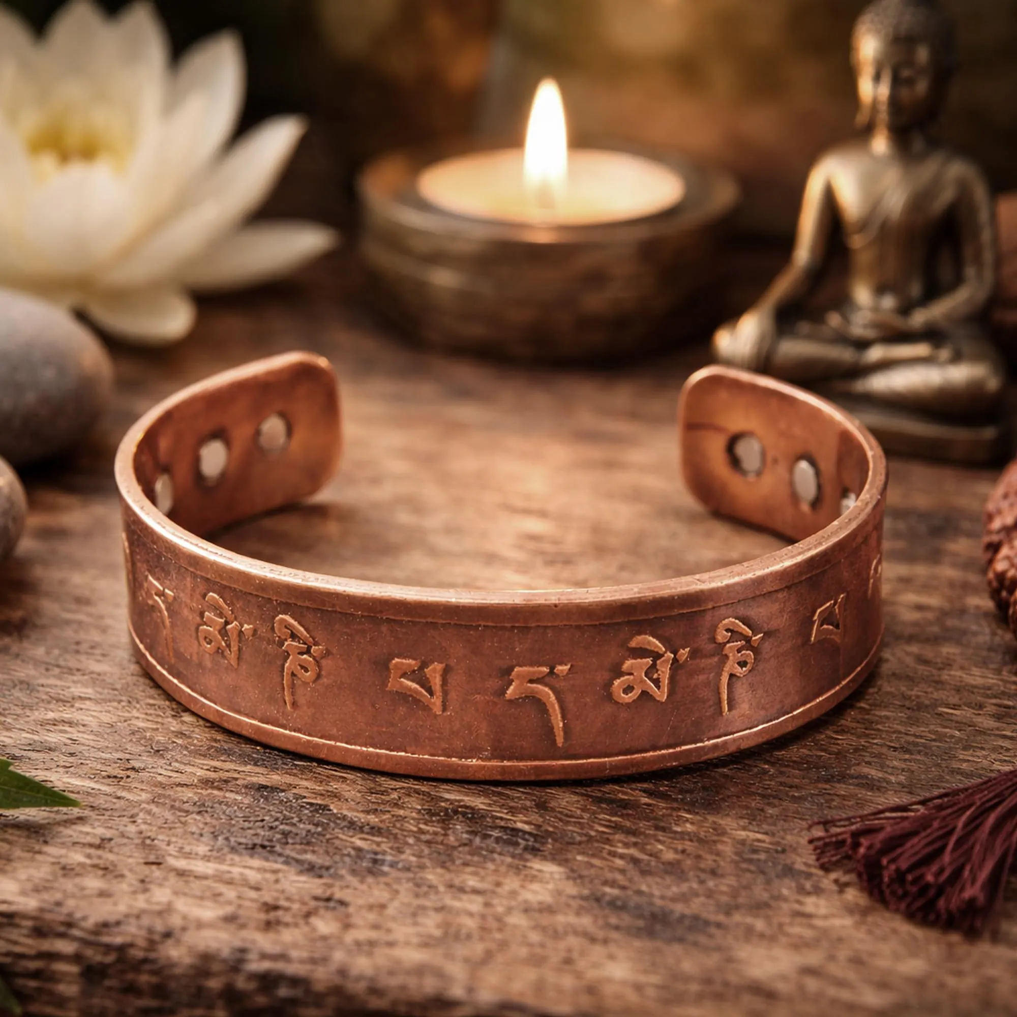 Touchstone Braccialetto Tibetano con Buddha in Rame e Ottone - immagine 4