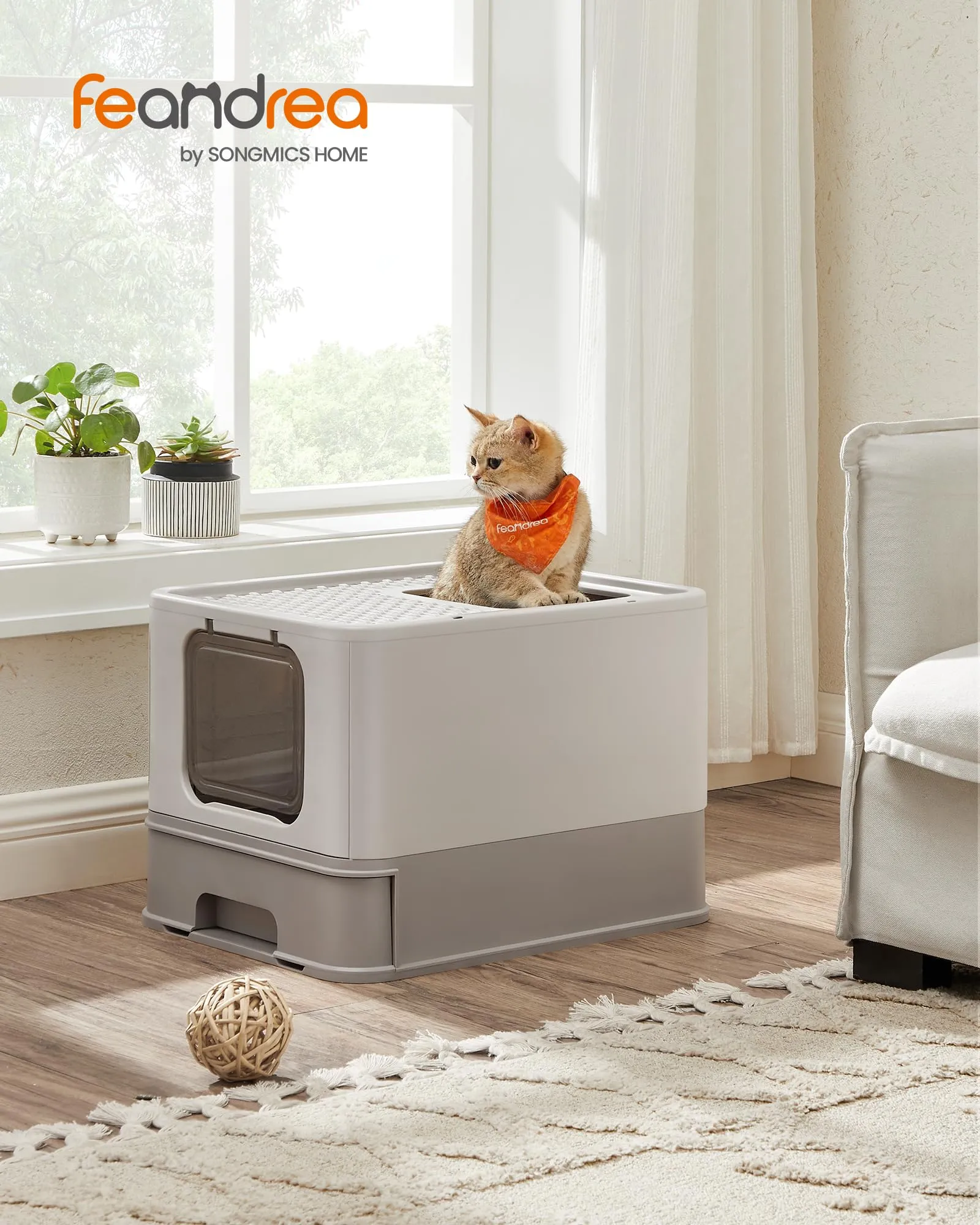 Feandrea Lettiera per Gatti Coperta con Vassoio Estraibile, Avena e Grigio Caldo PPT001G01 - immagine 2