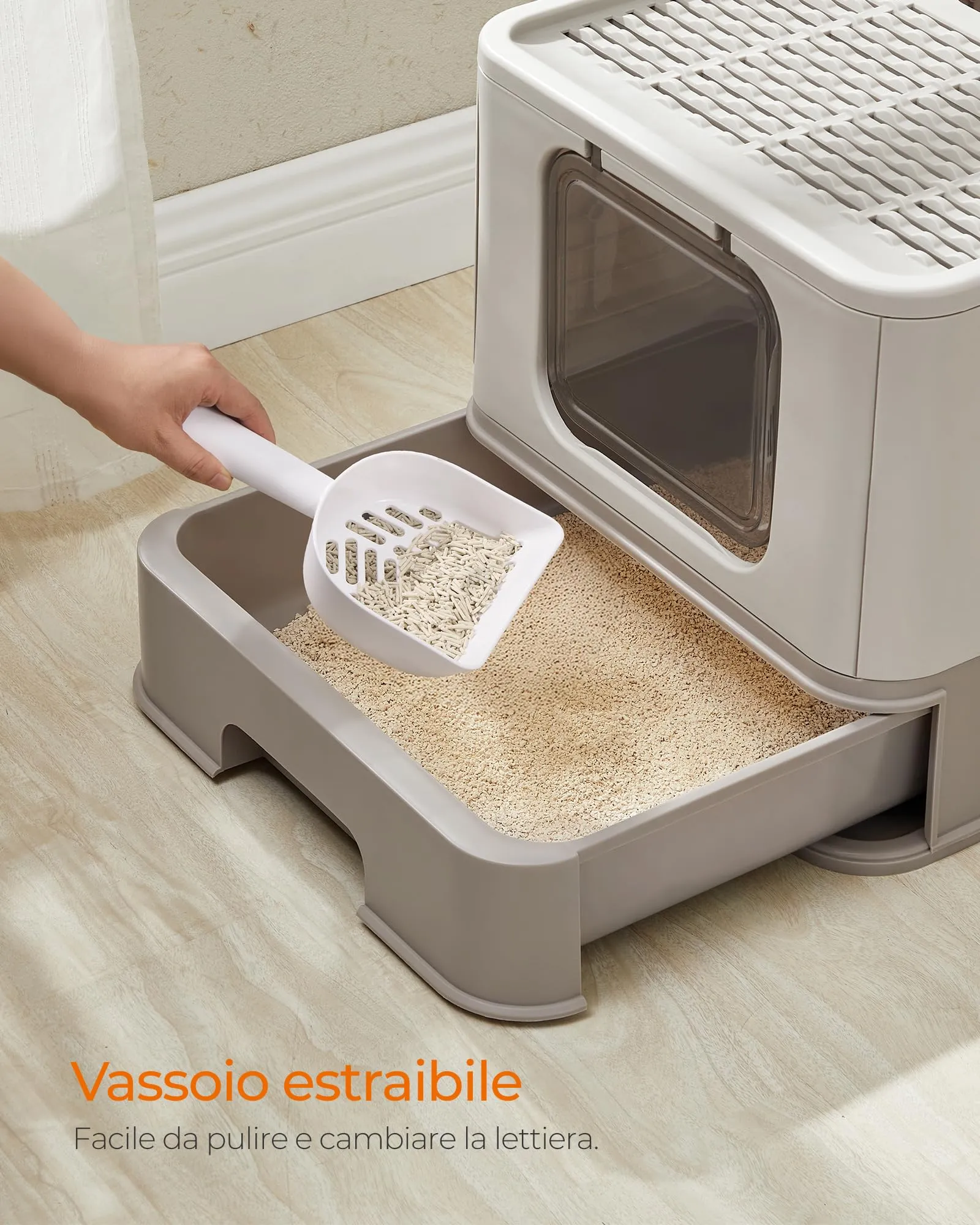 Feandrea Lettiera per Gatti Coperta con Vassoio Estraibile, Avena e Grigio Caldo PPT001G01 - immagine 3