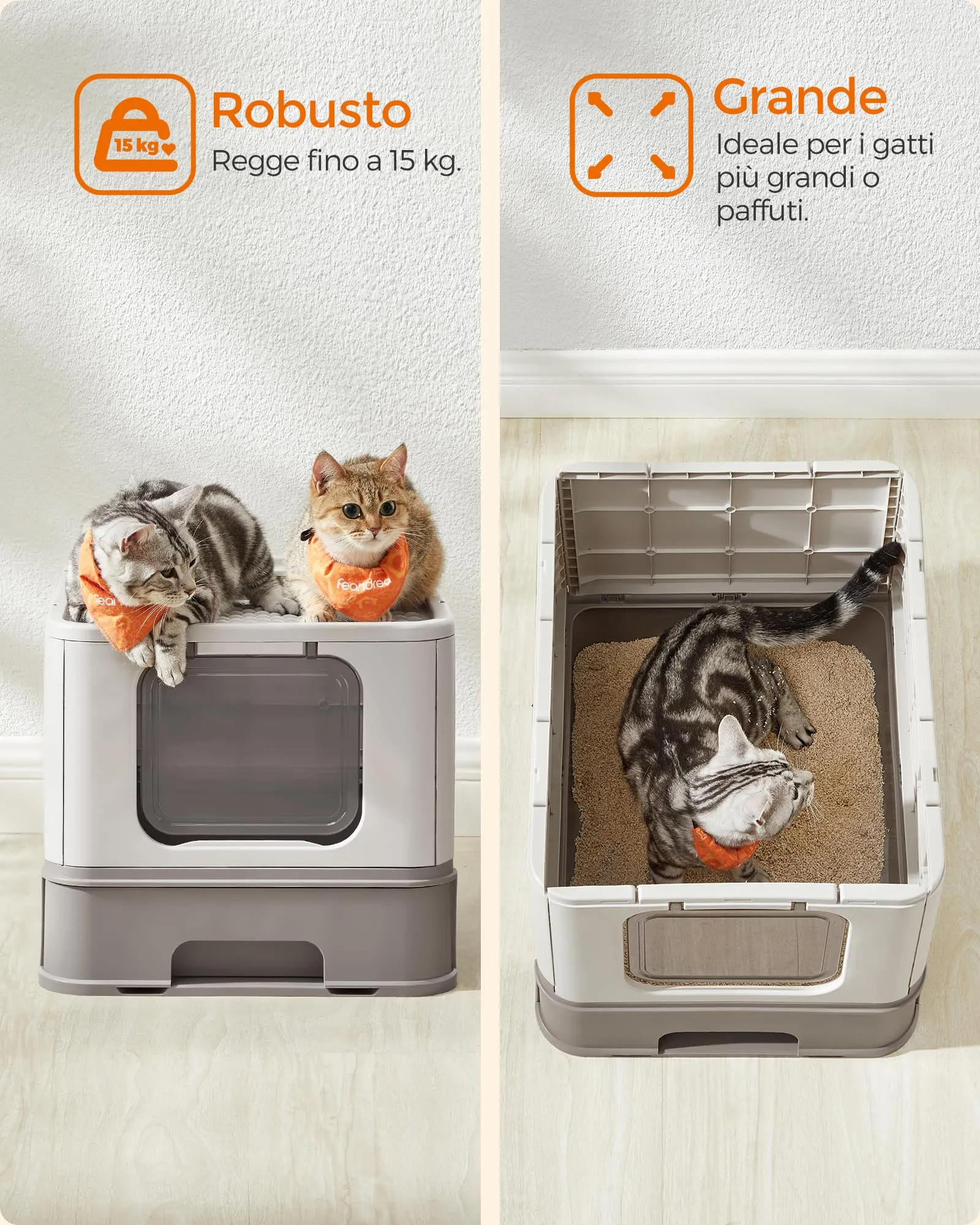 Feandrea Lettiera per Gatti Coperta con Vassoio Estraibile, Avena e Grigio Caldo PPT001G01 - immagine 7