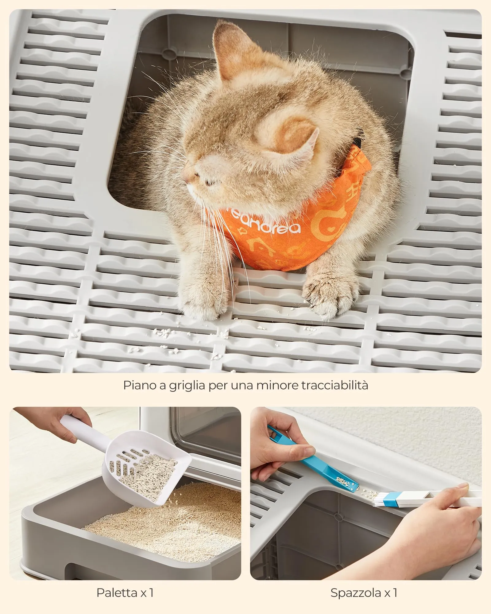 Feandrea Lettiera per Gatti Coperta con Vassoio Estraibile, Avena e Grigio Caldo PPT001G01 - immagine 9