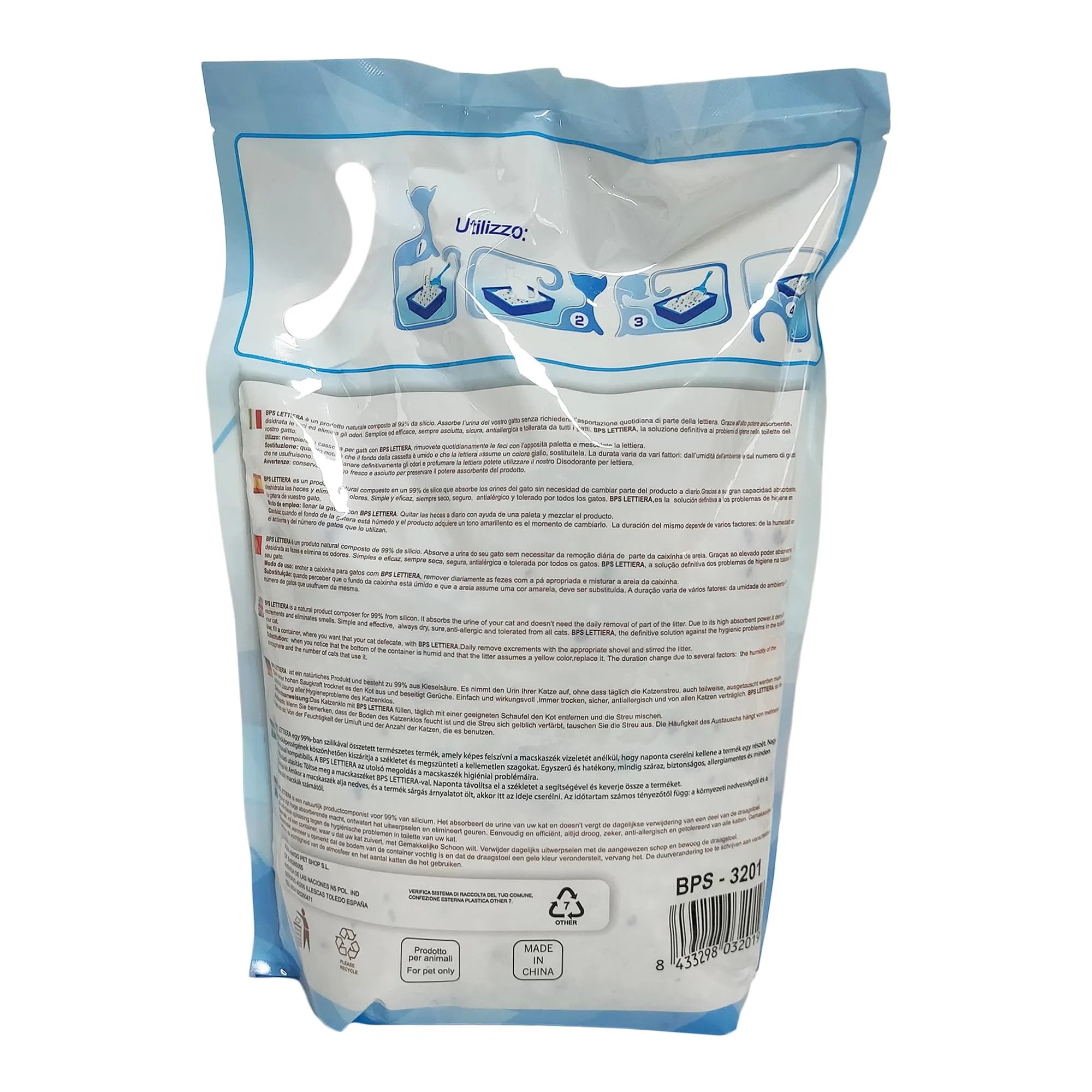 BPS Buena Pet Shop Lettiera per Gatti in Cristalli di Silicio, 30.4 Litri (8 Buste da 3.8L) - immagine 4