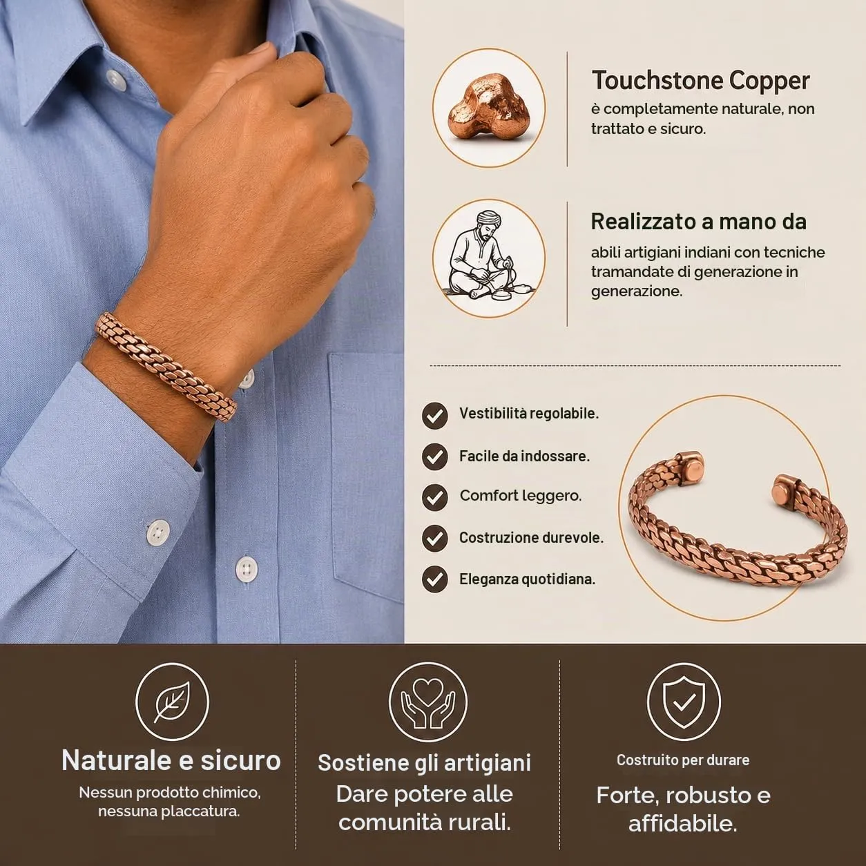 Touchstone Tibetan Style Copper Magnetic Healing Bracelets, Set of 3 Braided Rope Designs - immagine 2