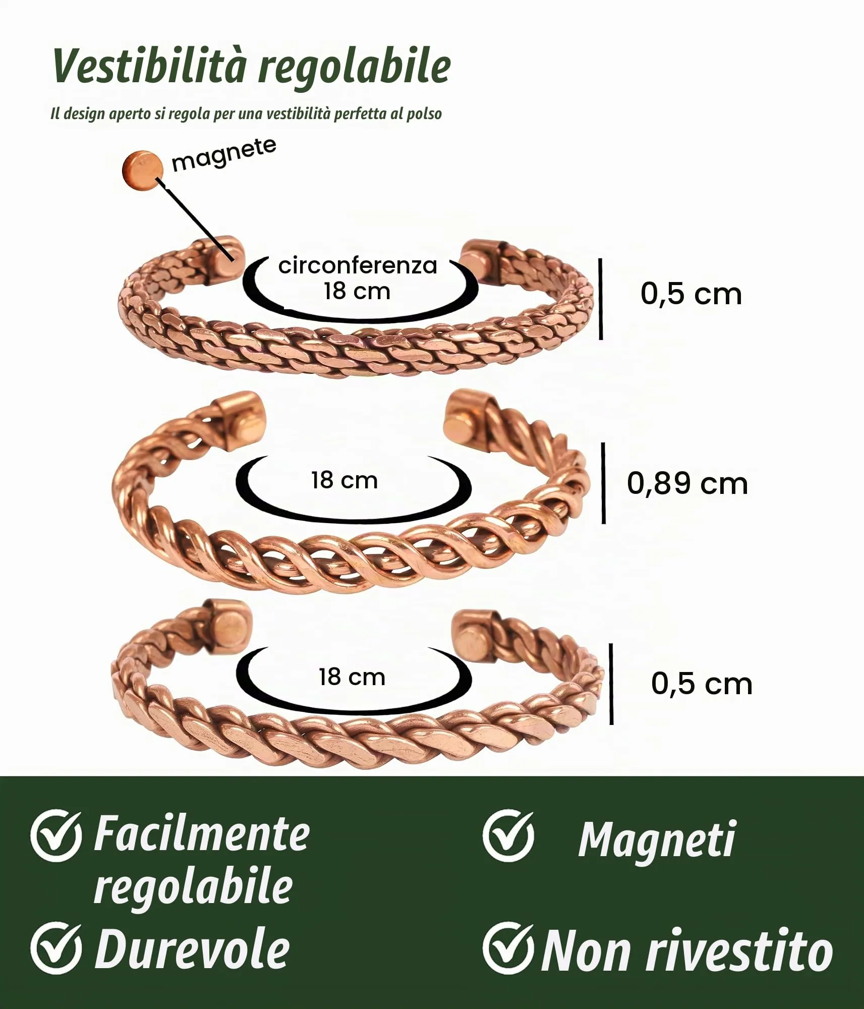 Touchstone Tibetan Style Copper Magnetic Healing Bracelets, Set of 3 Braided Rope Designs - immagine 3