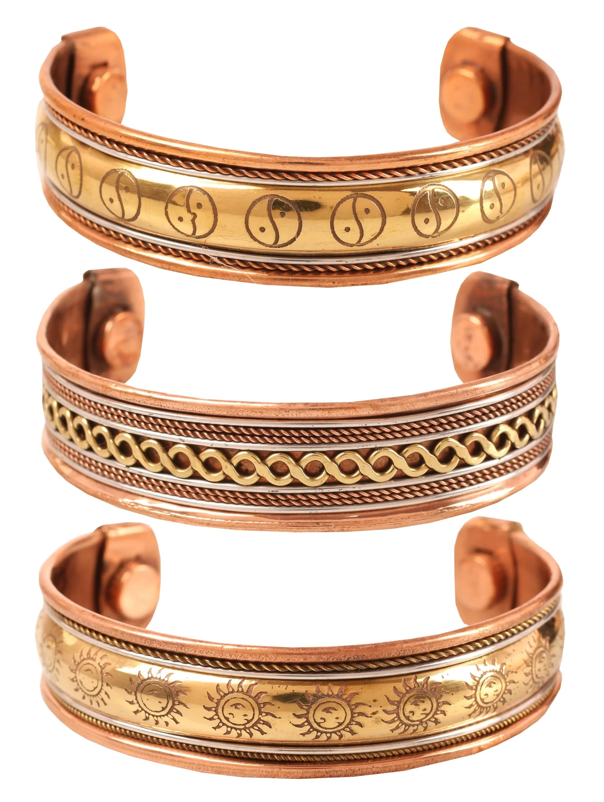 Touchstone Tibetan Style Magnetic Healing Copper Bracelets, Set of 3 - immagine 1