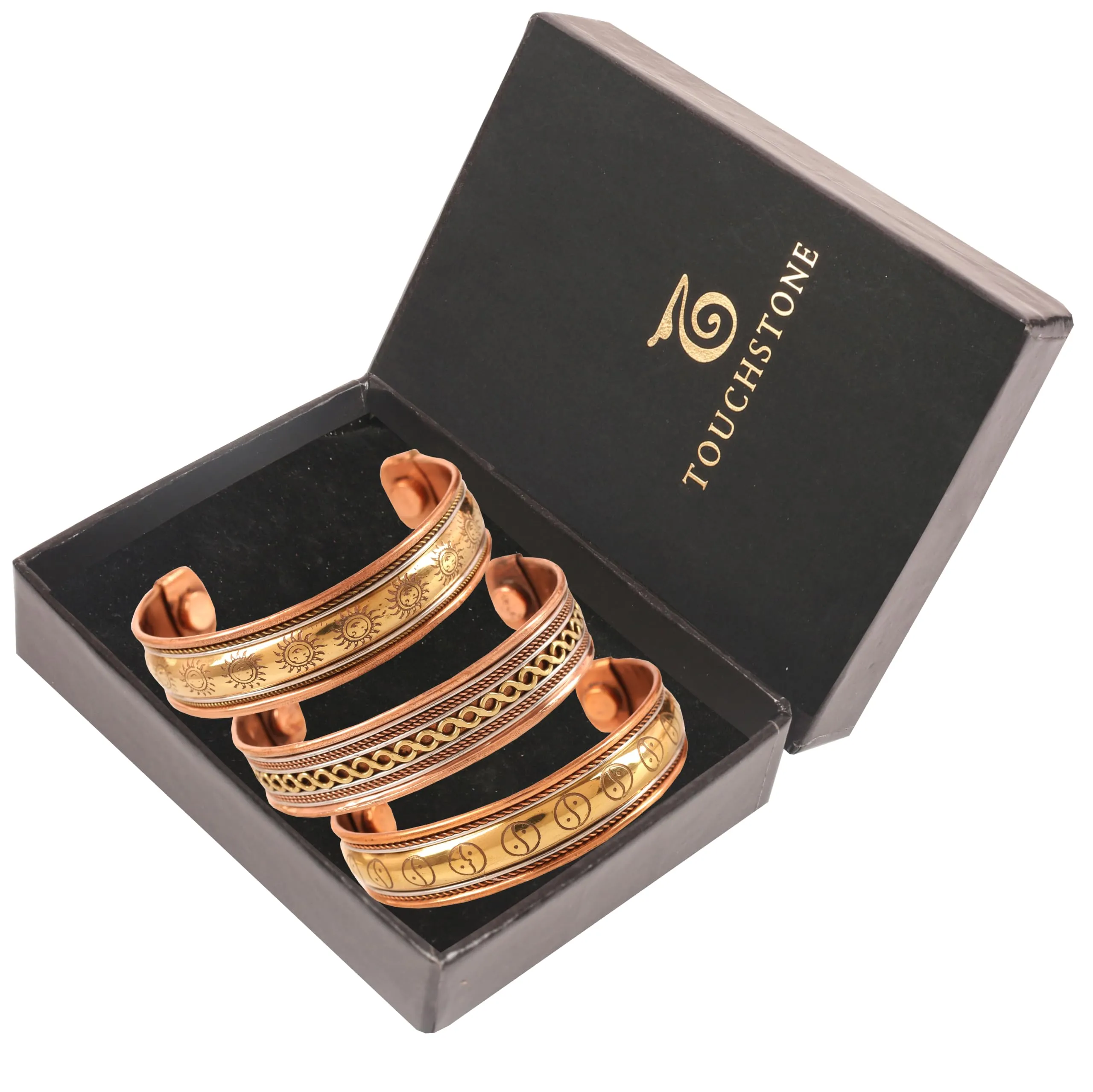 Touchstone Tibetan Style Magnetic Healing Copper Bracelets, Set of 3 - immagine 6
