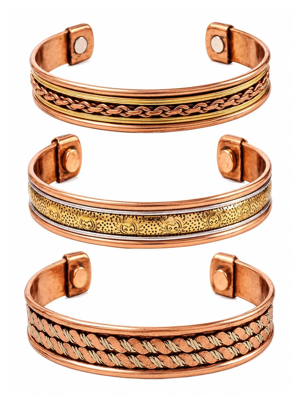 Touchstone Bracciale Magnetico in Rame Stile Tibetano, Set di 3 Design - immagine 1