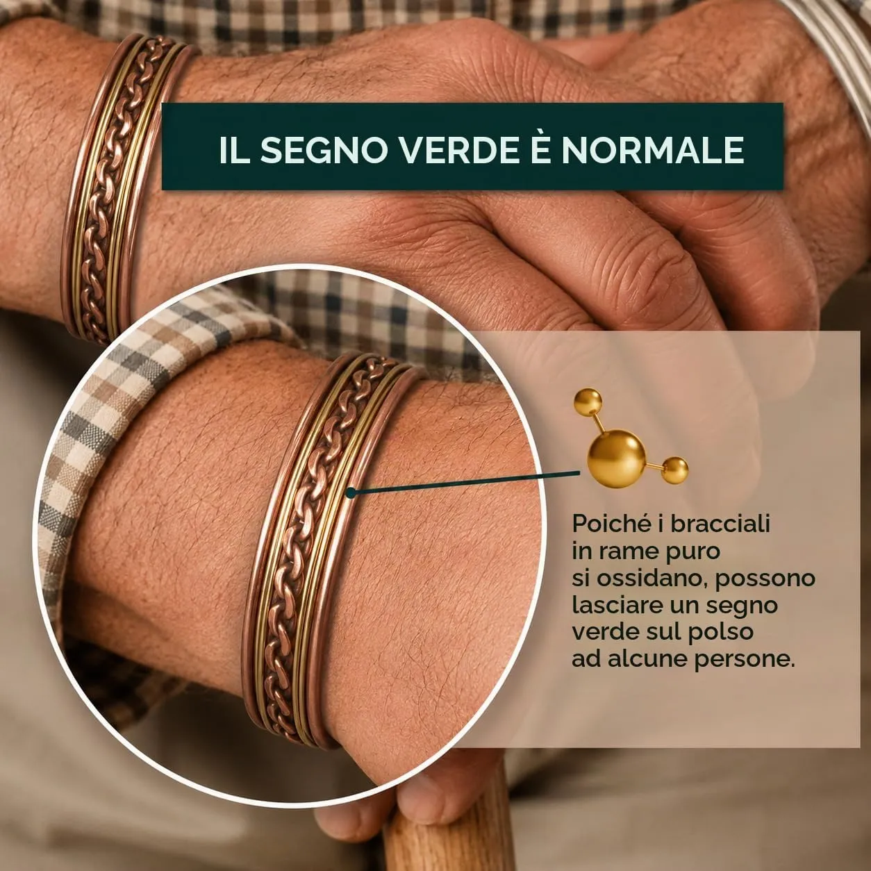 Touchstone Bracciale Magnetico in Rame Stile Tibetano, Set di 3 Design - immagine 5
