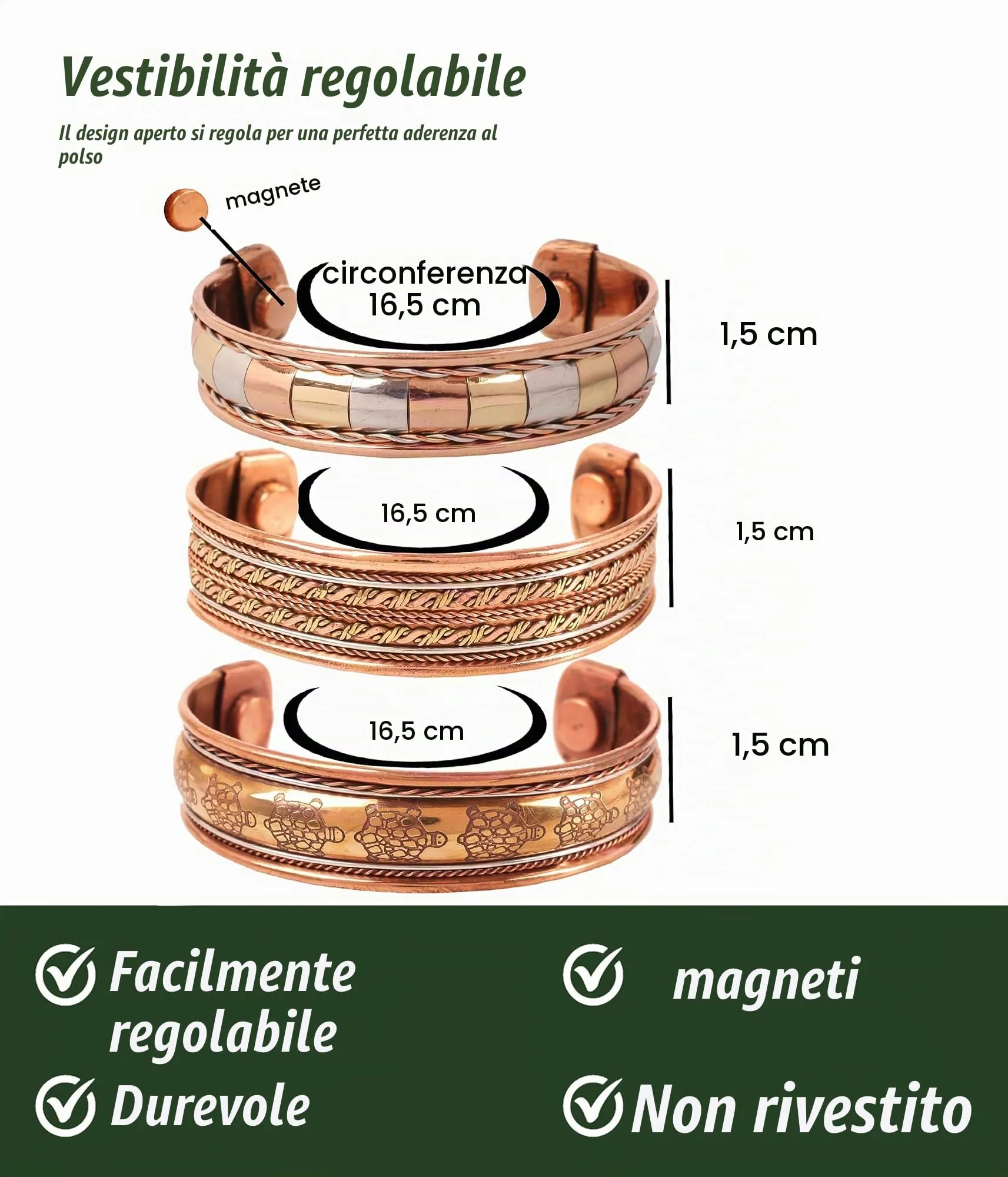 Touchstone Bracciale Magnetico in Rame Stile Tibetano, Set di 3 Pezzi - immagine 3