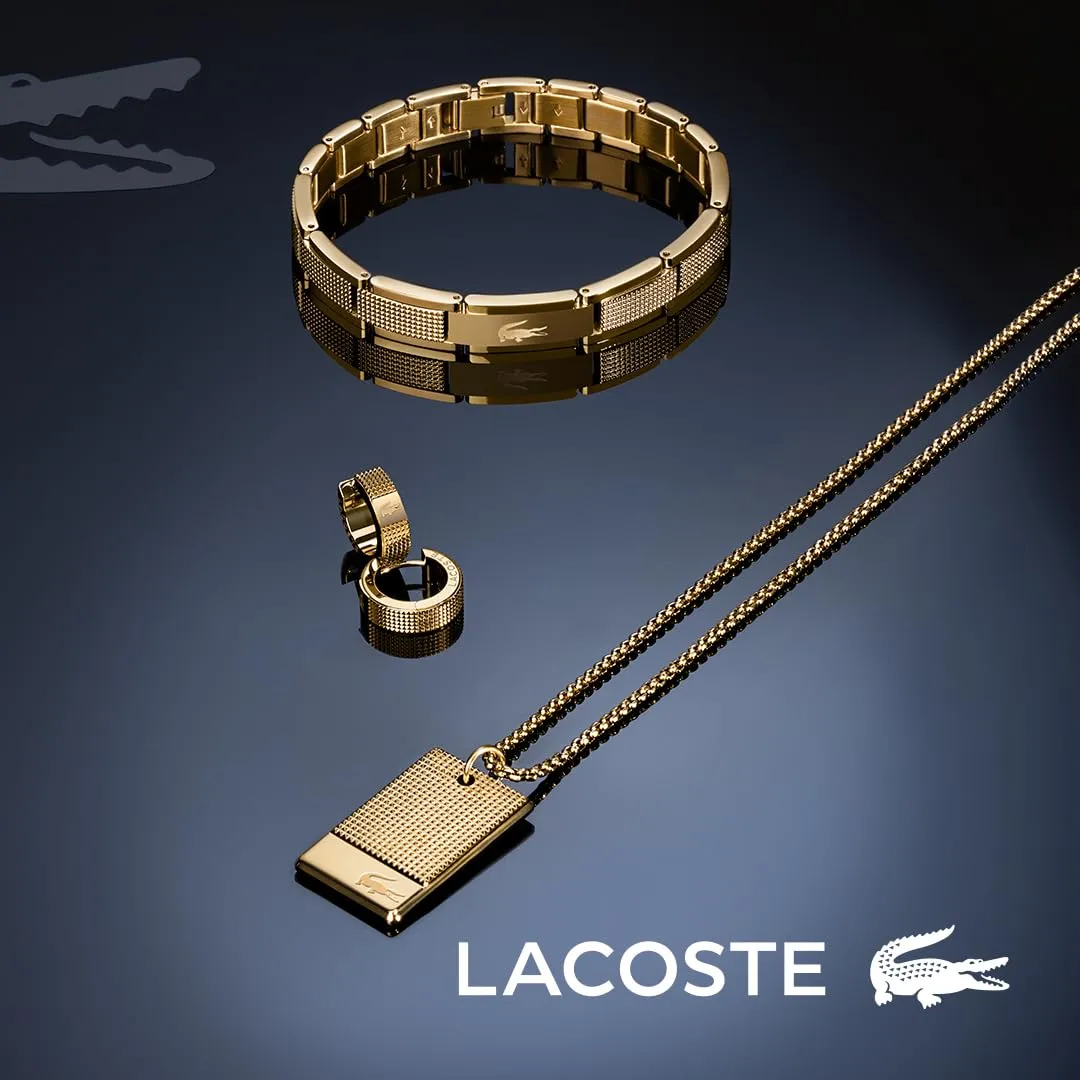 Lacoste Stencil Braccialetto a maglie da uomo in Acciaio Inossidabile, Oro - immagine 3