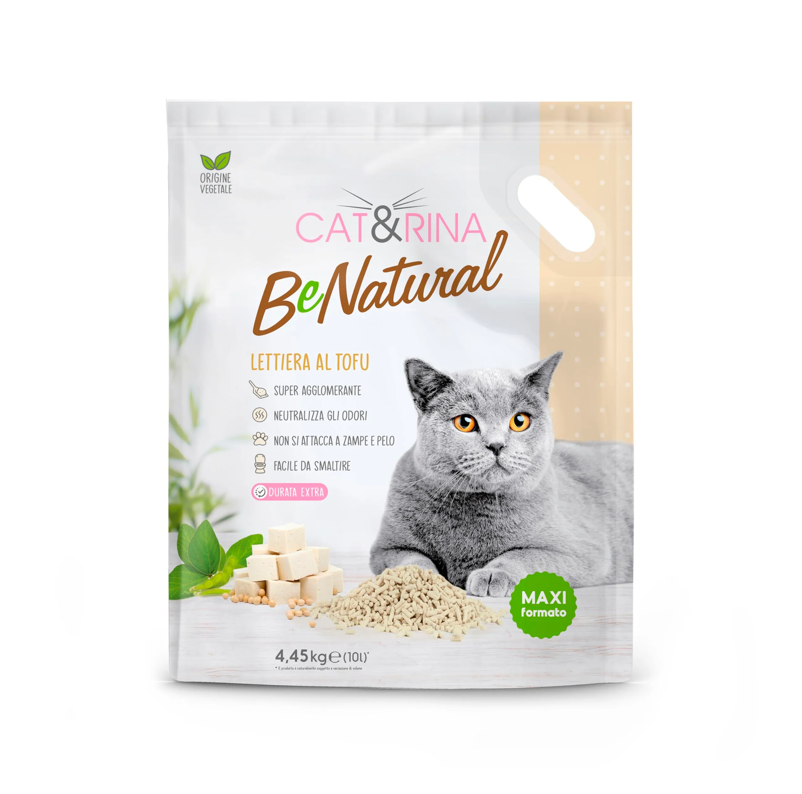 Cat&Rina Lettiera per Gatti al Tofu Agglomerante Vegetale Naturale, 10l, 1478.7 - immagine 1