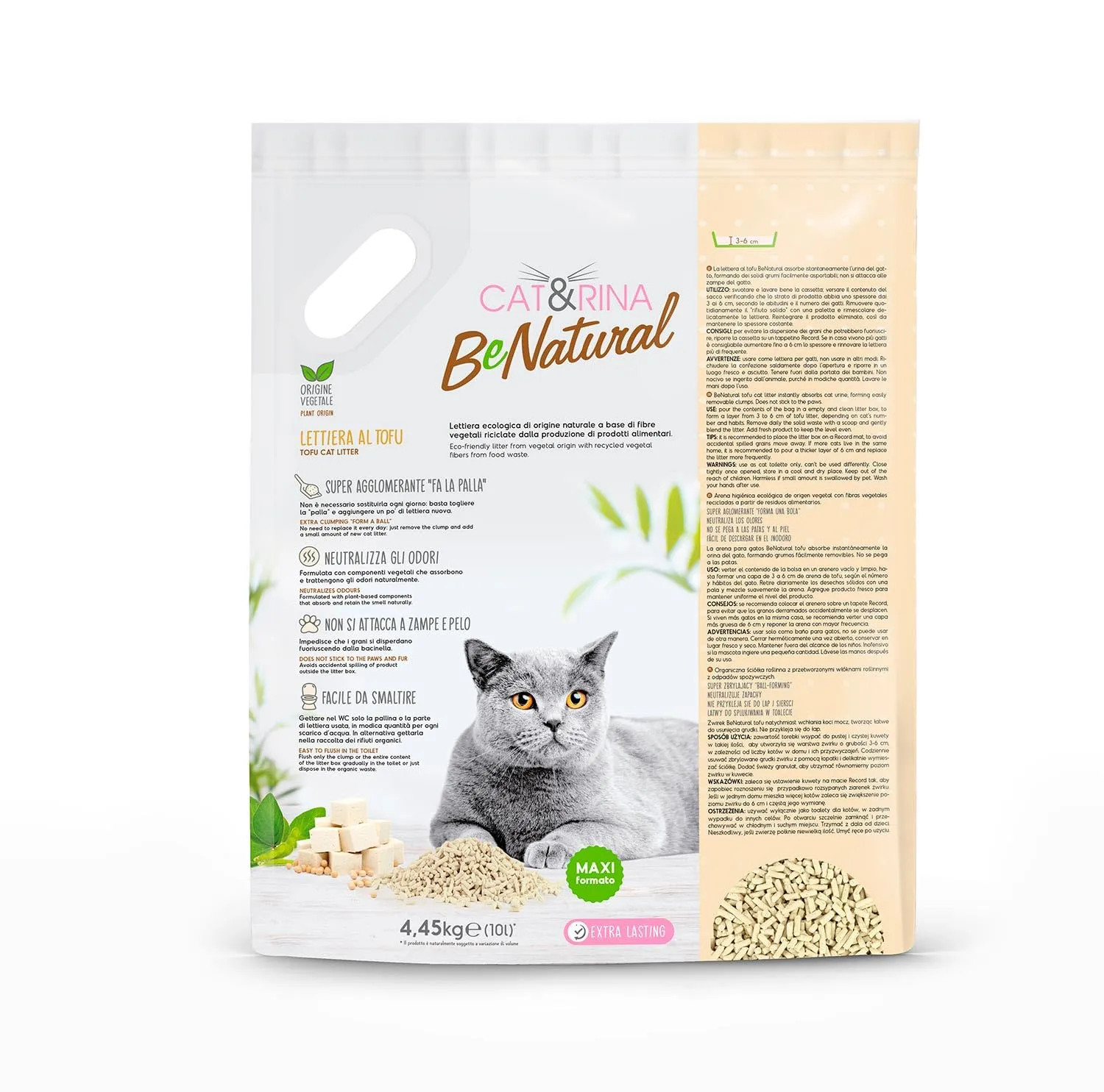 Cat&Rina Lettiera per Gatti al Tofu Agglomerante Vegetale Naturale, 10l, 1478.7 - immagine 2
