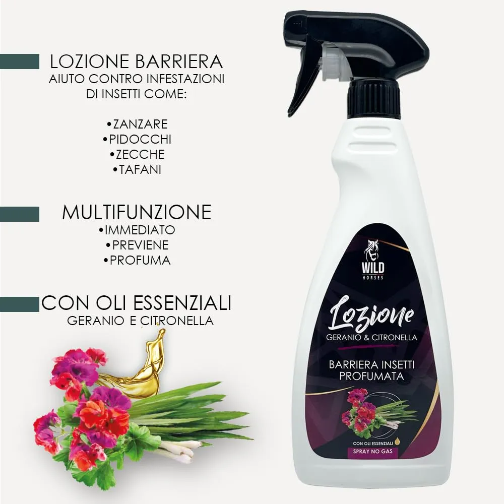 Wild Horses Lozione Spray Repellente Zanzare e Antiparassitario per Cavalli, Geranio e Citronella, 500ml - immagine 3