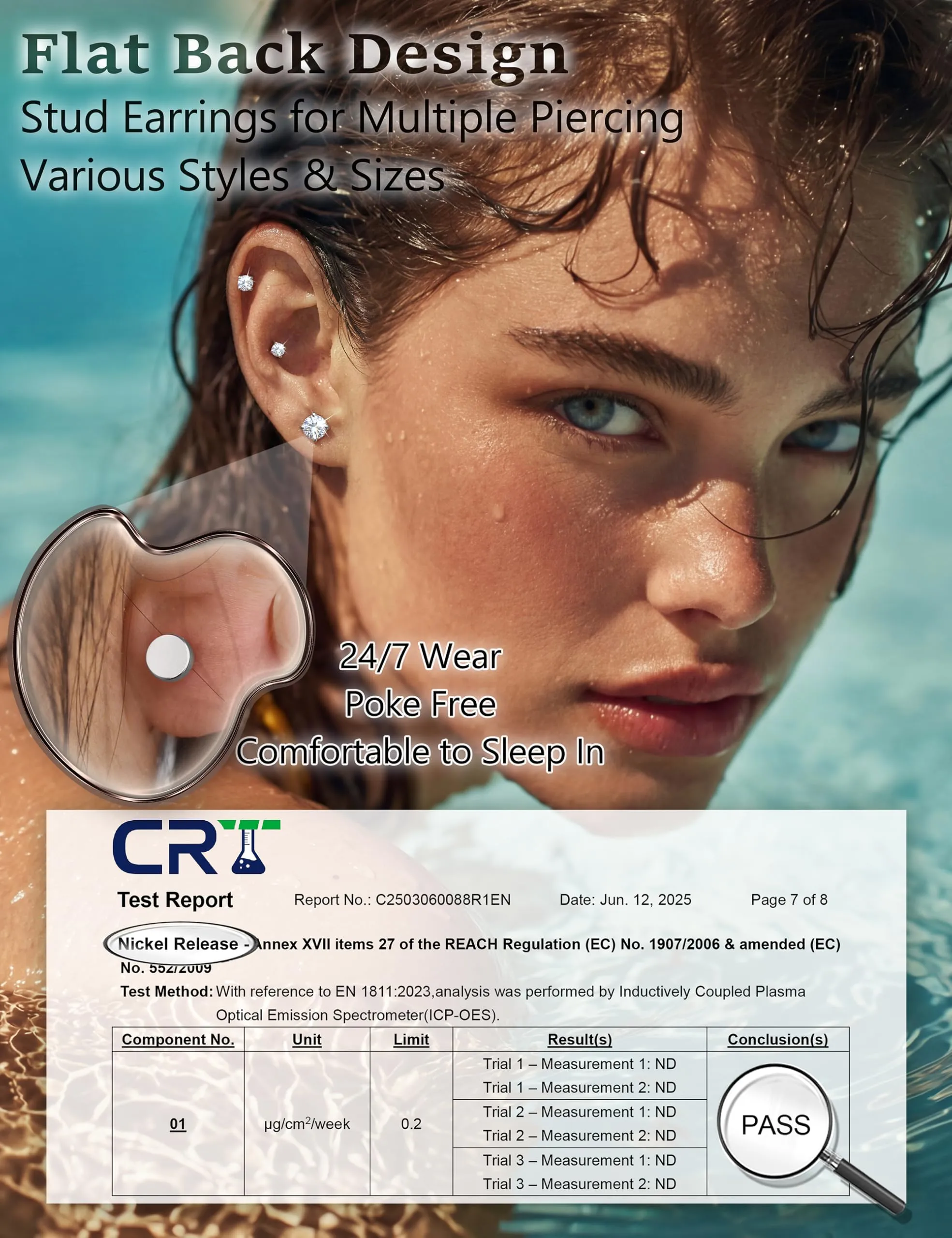 Diamday Orecchini a Vite in Titanio G23 e Acciaio Chirurgico con Zirconia Cubica per Cartilagine Tragus e Helix, 20G - immagine 2