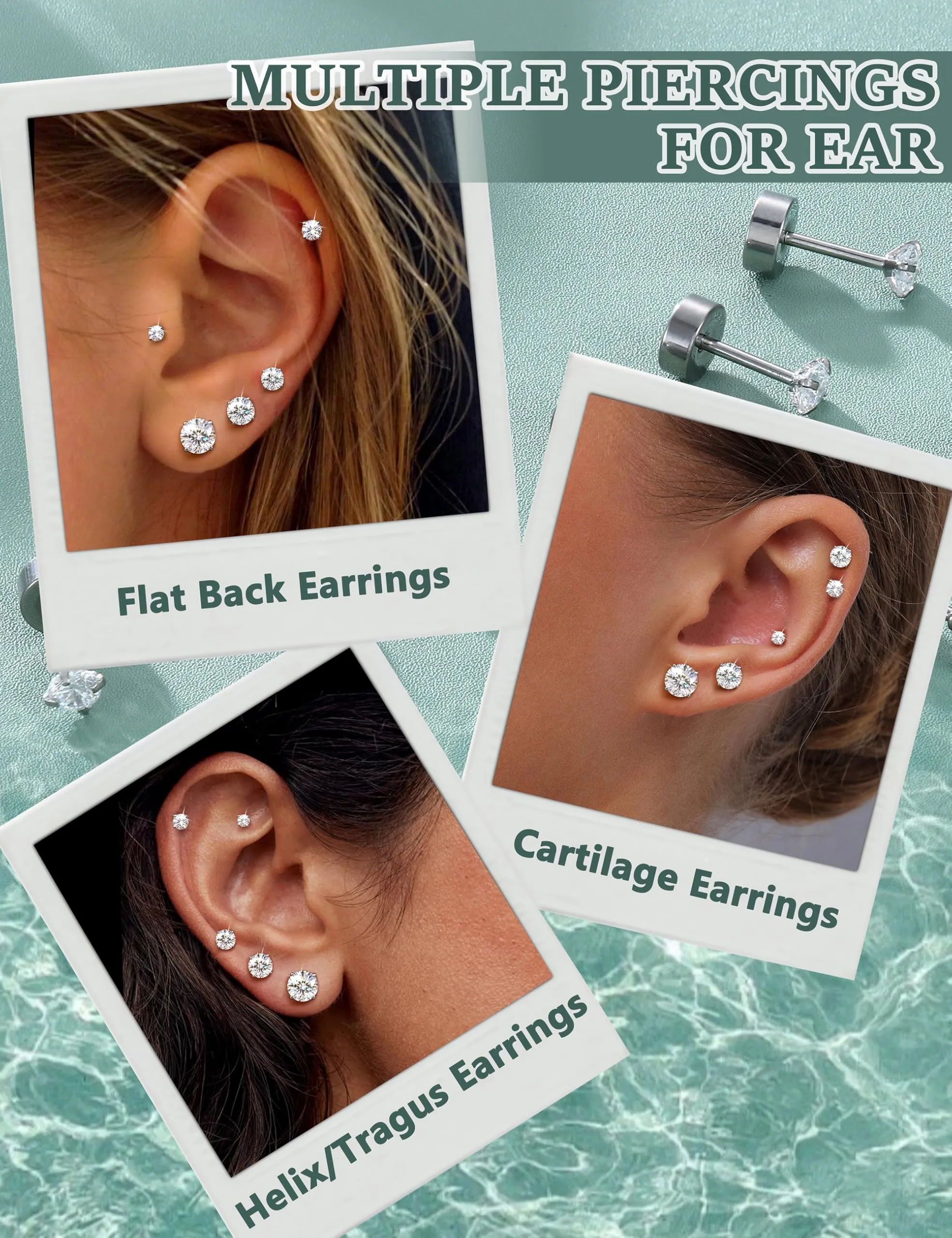 Diamday Orecchini a Vite in Titanio G23 e Acciaio Chirurgico con Zirconia Cubica per Cartilagine Tragus e Helix, 20G - immagine 3