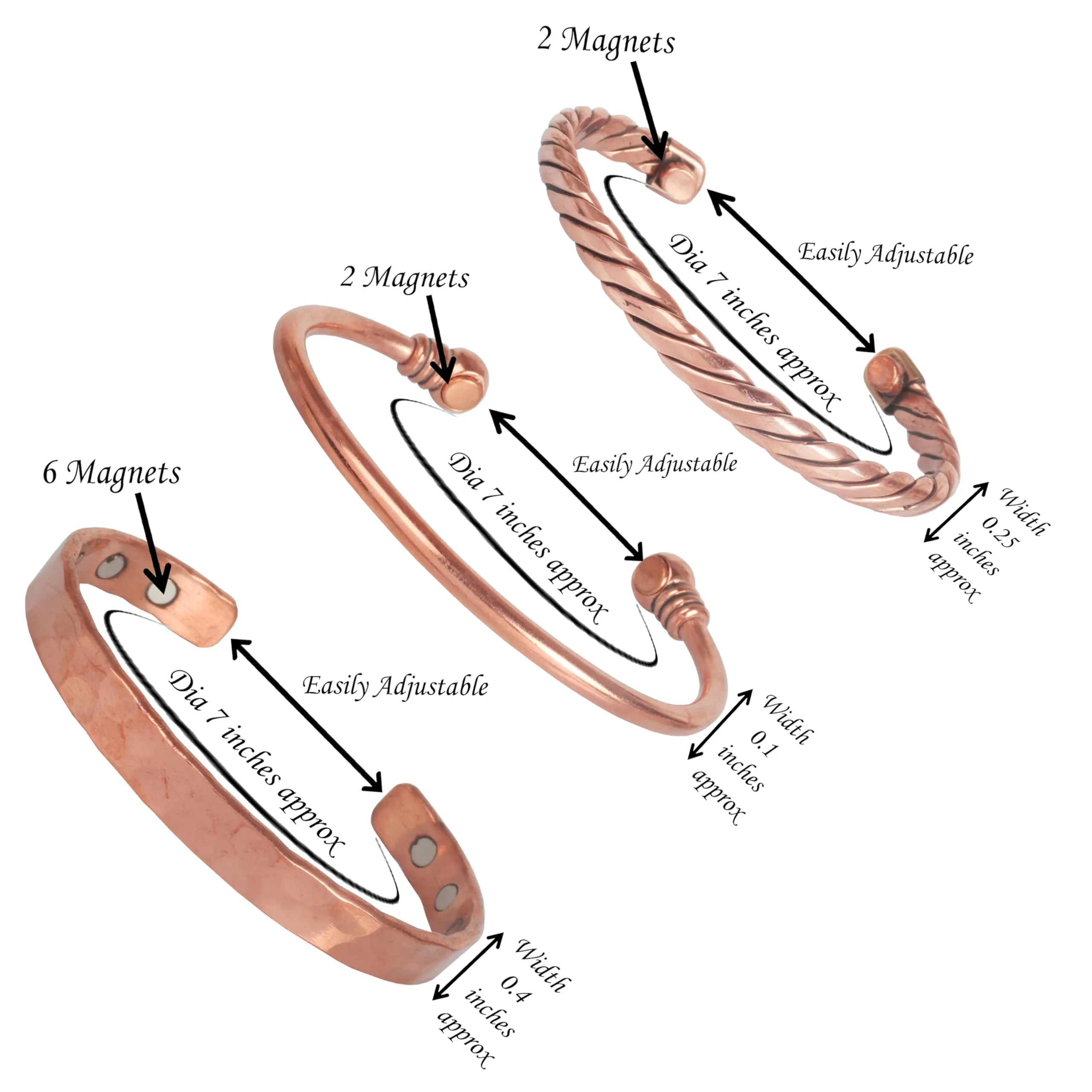 Touchstone Set di 3 braccialetti magnetici in rame per uomo e donna - immagine 3