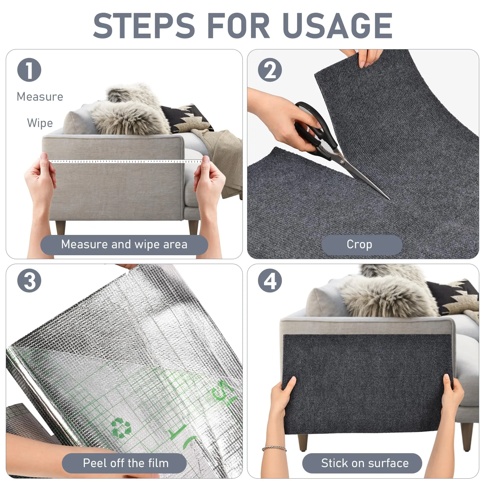 Adiwo Tappeto Tiragraffi Gatti Autoadesivo, 100 x 30 cm, Grigio Scuro - immagine 4