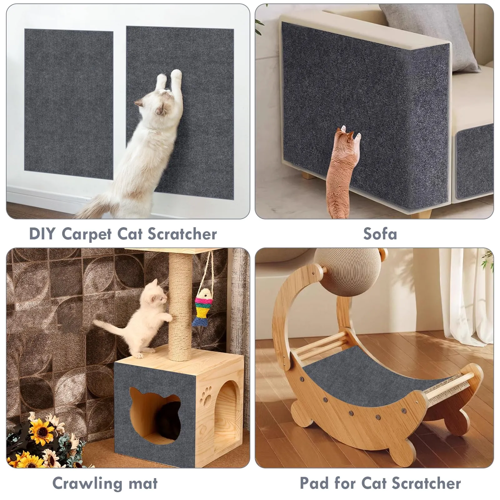 Adiwo Tappeto Tiragraffi Gatti Autoadesivo, 100 x 30 cm, Grigio Scuro - immagine 7