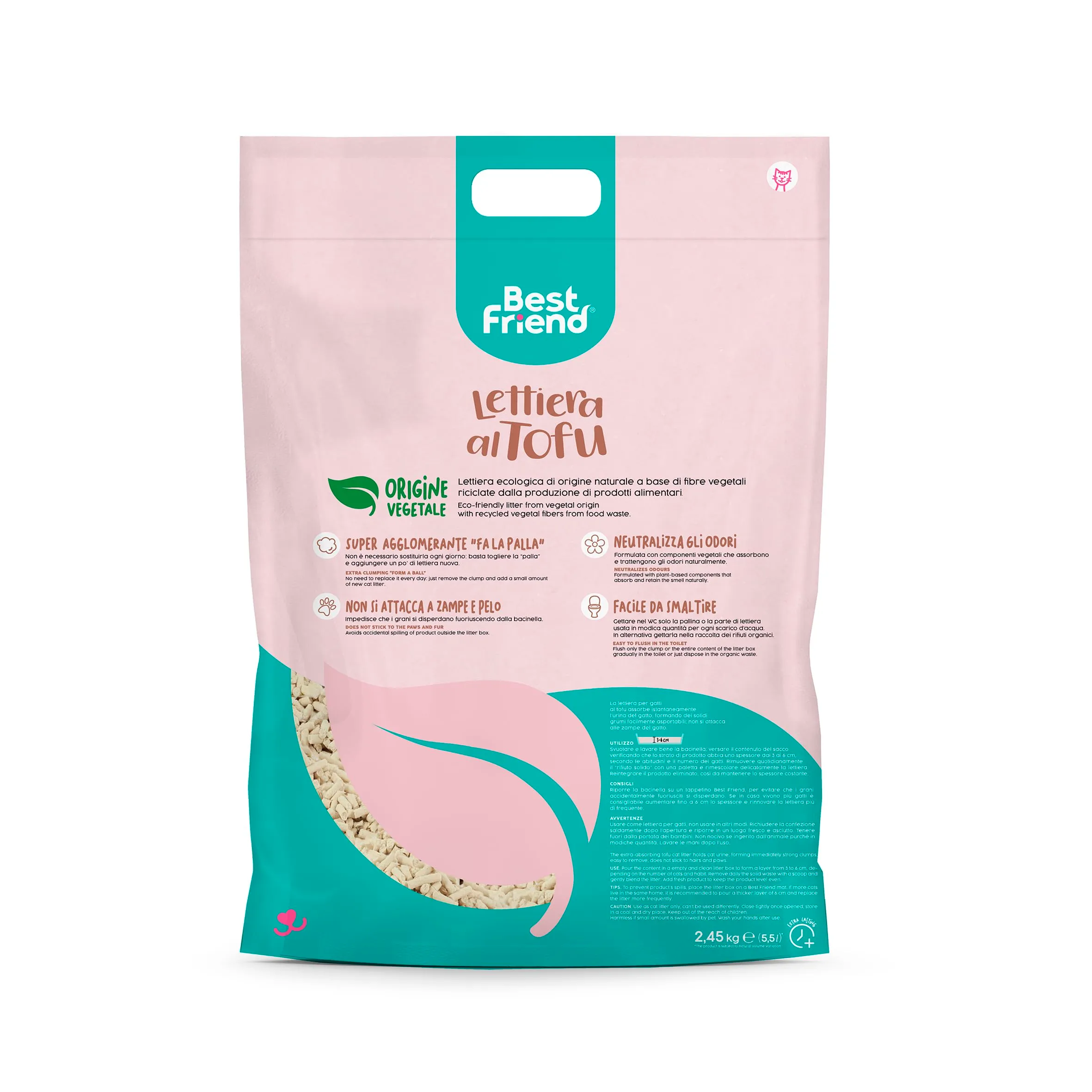 Cat&Rina Best Friend Lettiera per Gatti al Tofu Agglomerante e Vegetale, 5,5 l - immagine 3