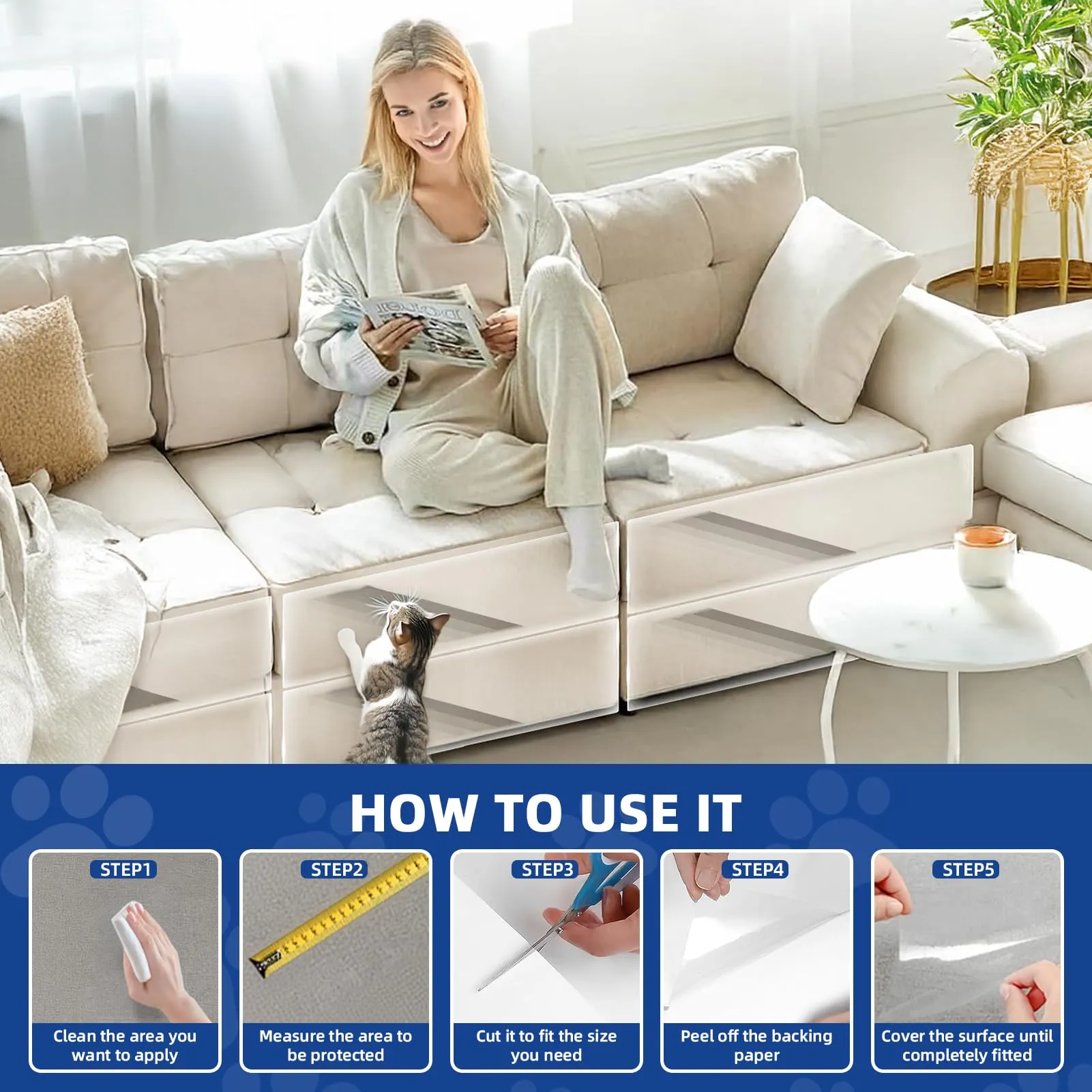 TOOSOFt Pellicola Antigraffio in PVC Trasparente per Divani e Mobili, 42cm x 5m - immagine 6