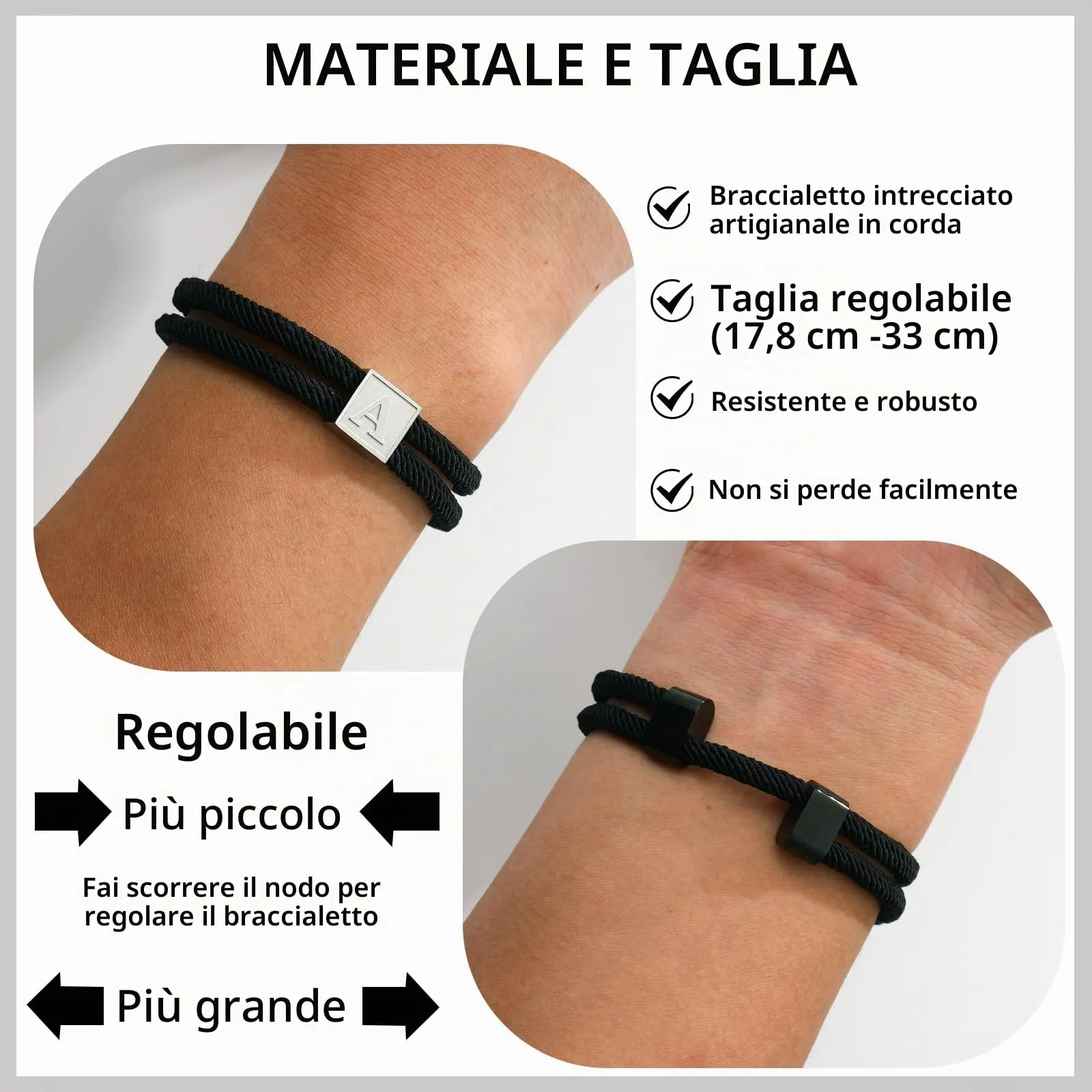 Esmoly Bracciale Uomo con Iniziale in Corda Intrecciata a Mano Regolabile (A) - immagine 5
