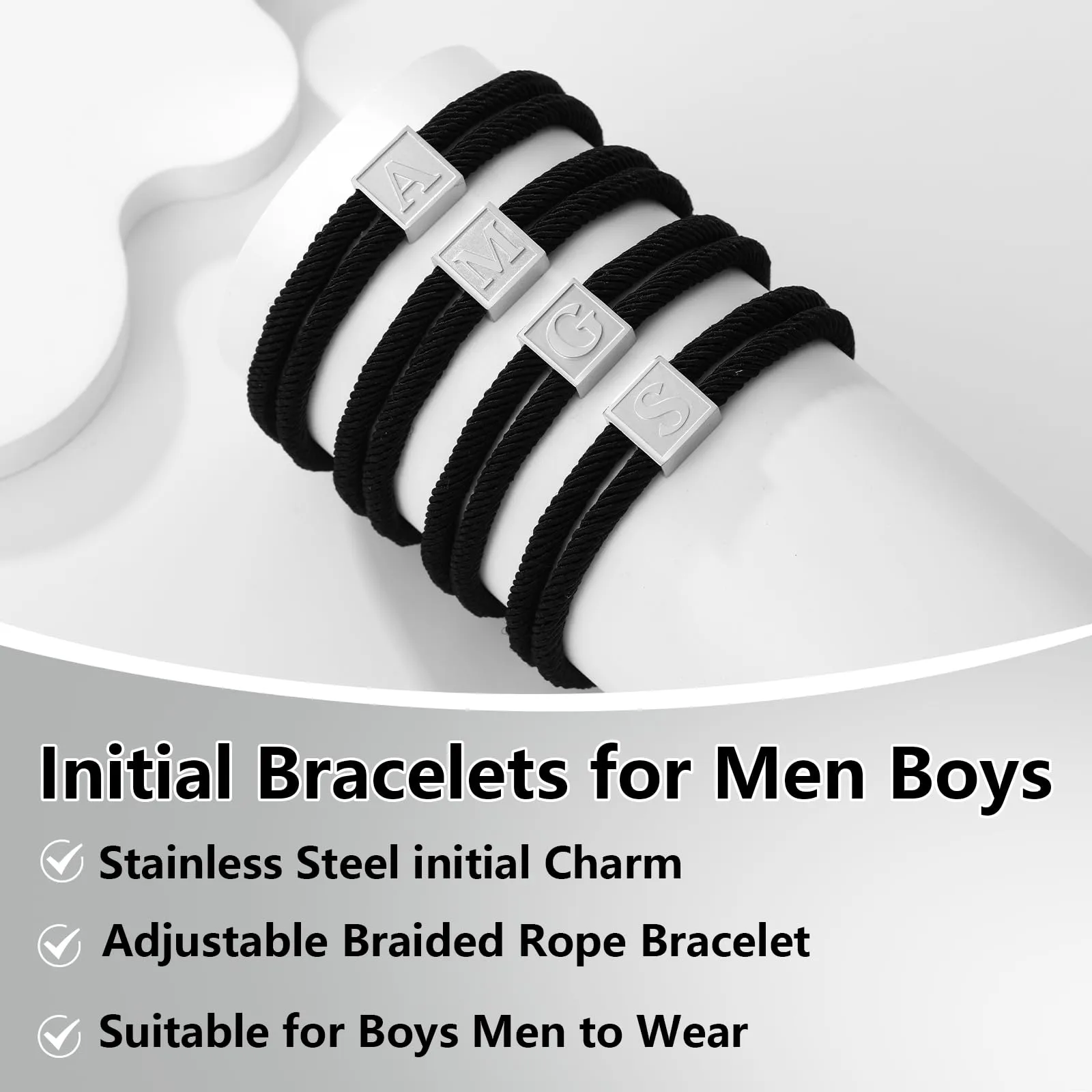 Esmoly Bracciale Uomo con Iniziale D Corda Intrecciata a Mano Regolabile - immagine 4