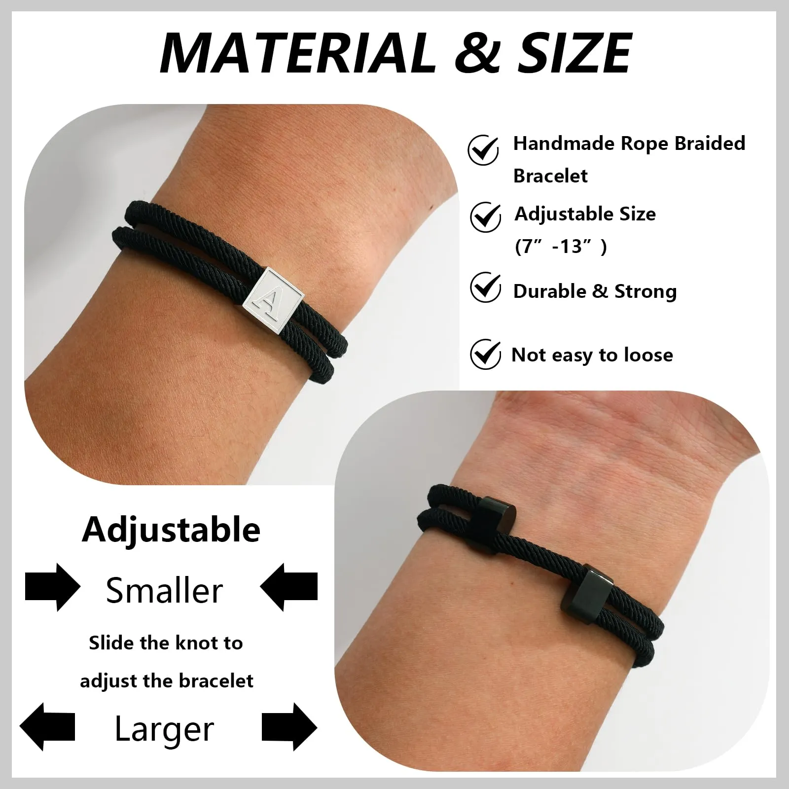 Esmoly Bracciale Uomo con Iniziale D Corda Intrecciata a Mano Regolabile - immagine 5