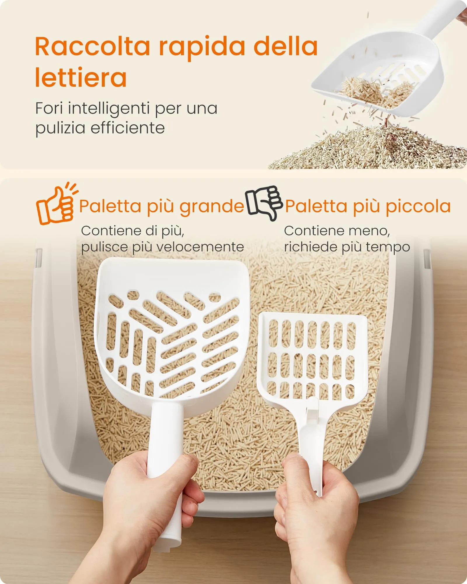 Feandrea Vassoio Lettiera per Gatti con Bordi Alti, XL, Aperto con Paletta, Beige Cappuccino PPT009LH01 - immagine 5