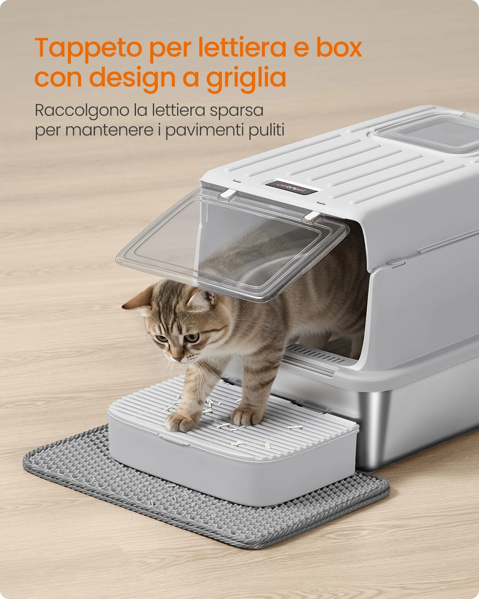 Feandrea Lettiera per Gatti Chiusa in Acciaio Inossidabile, 60 x 40 x 38 cm - immagine 7