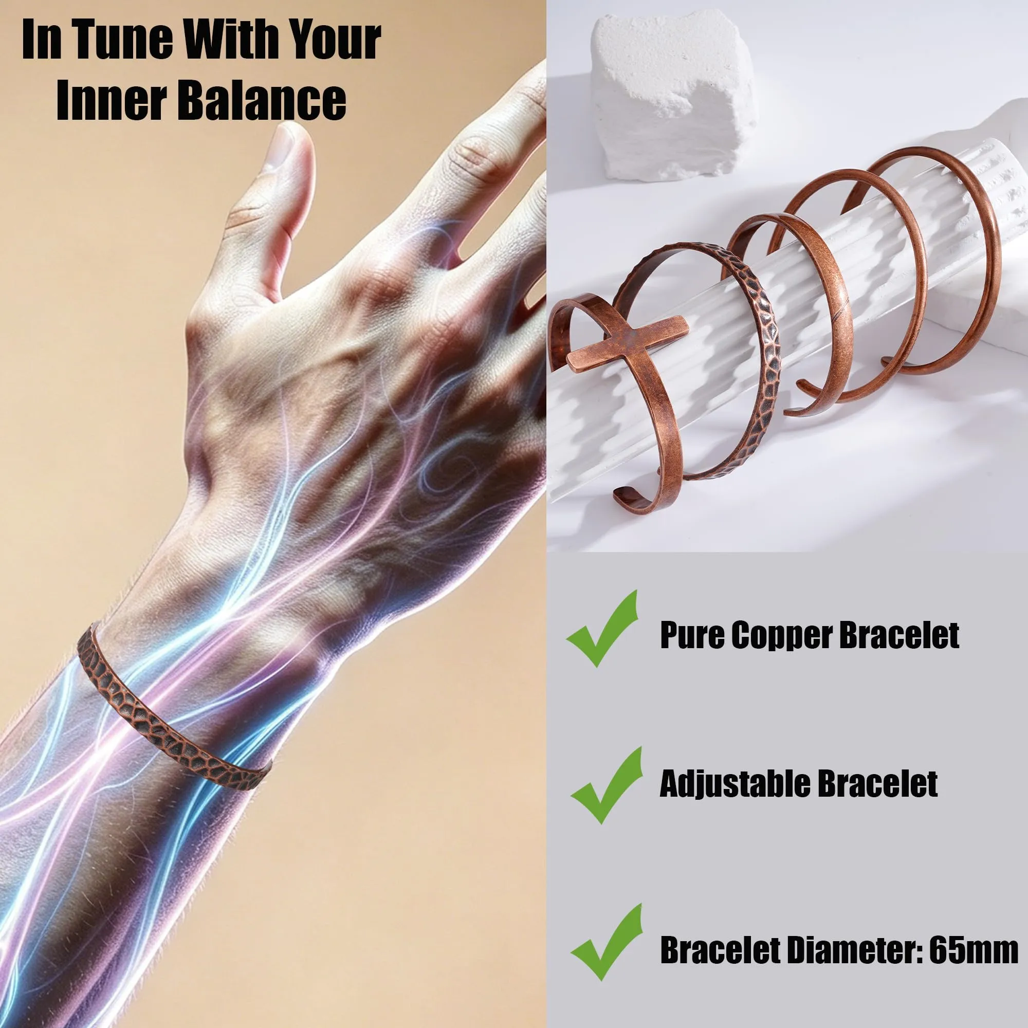 Aretas Bracciale in rame puro per uomo e donna - immagine 5