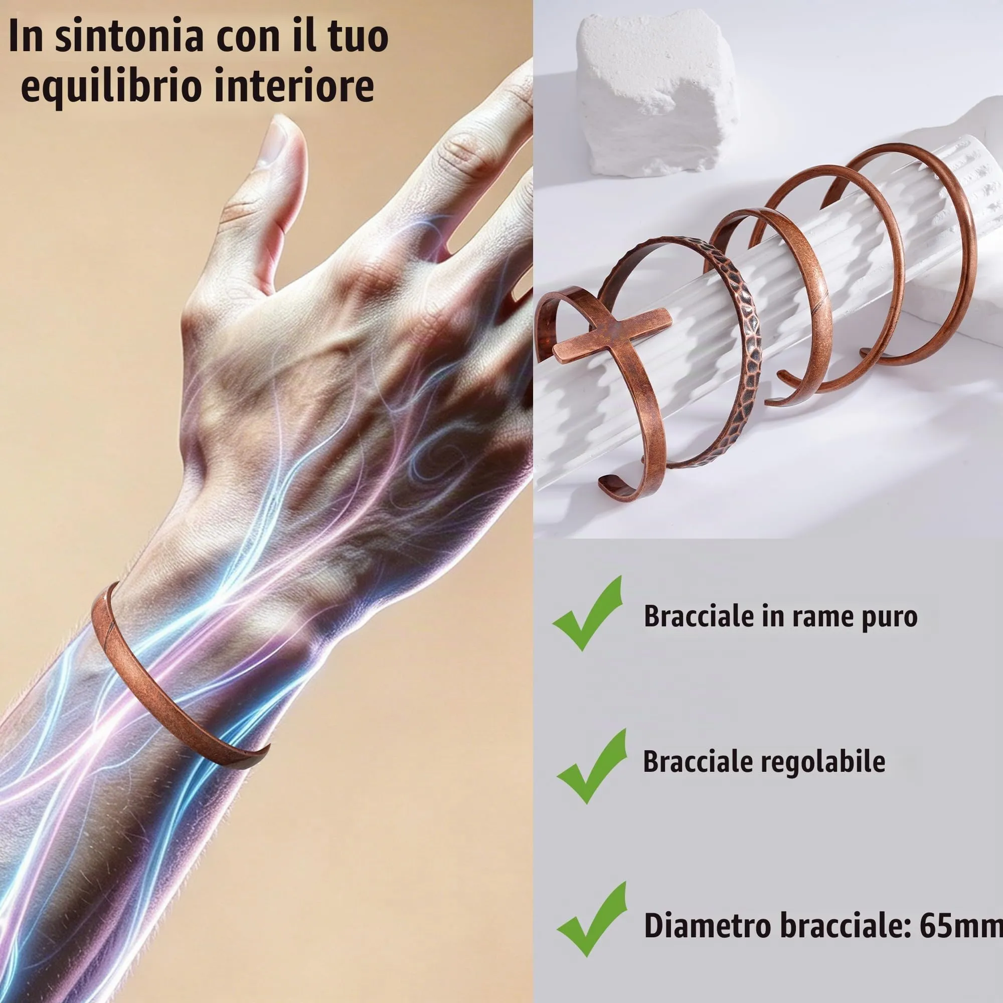 Aretas Bracciale in rame puro per uomo e donna - immagine 5