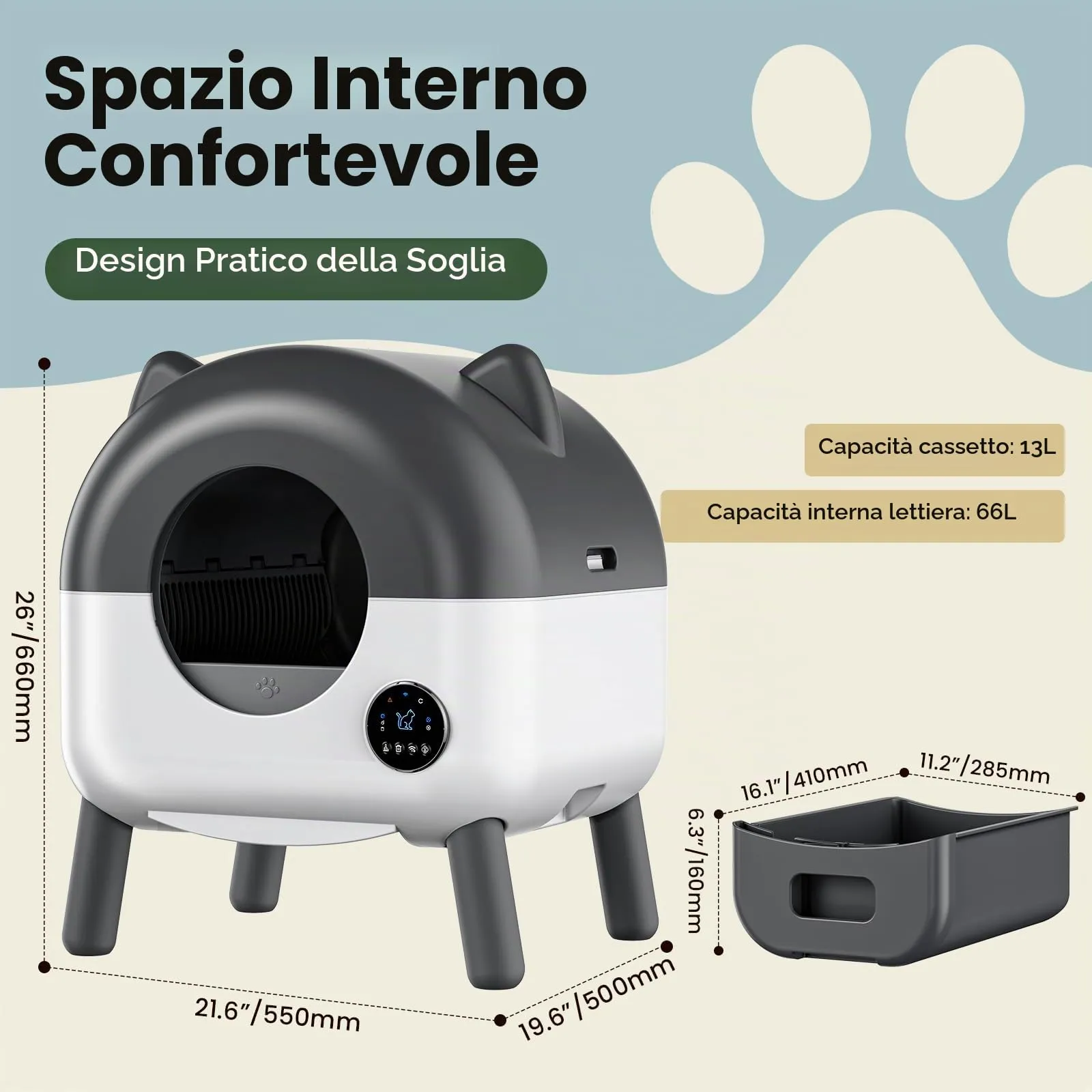 SEERFashion Lettiera Gatto Autopulente XXL con App, Capacità 89L, Triplo Sensore di Sicurezza - immagine 2