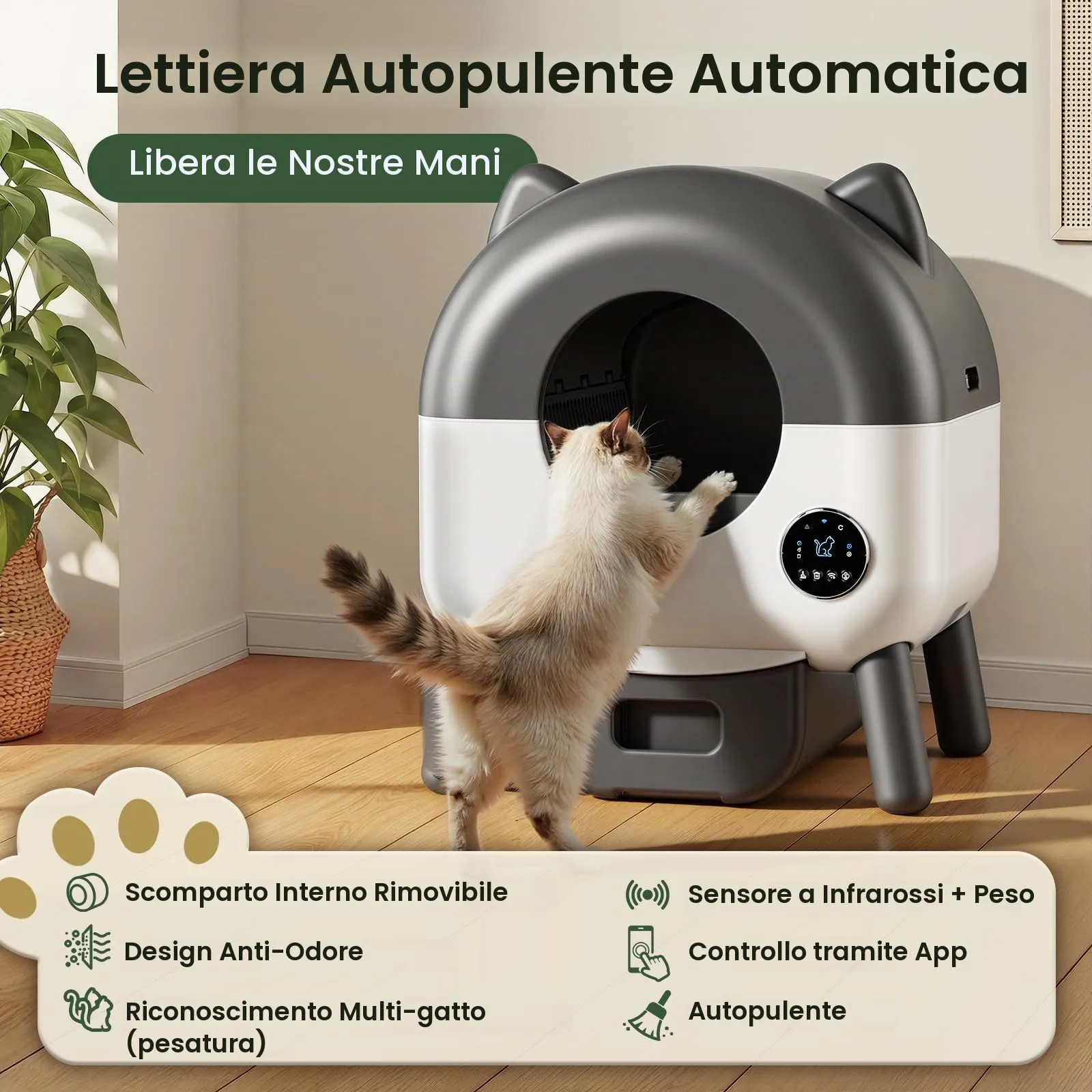 SEERFashion Lettiera Gatto Autopulente XXL con App, Capacità 89L, Triplo Sensore di Sicurezza - immagine 3