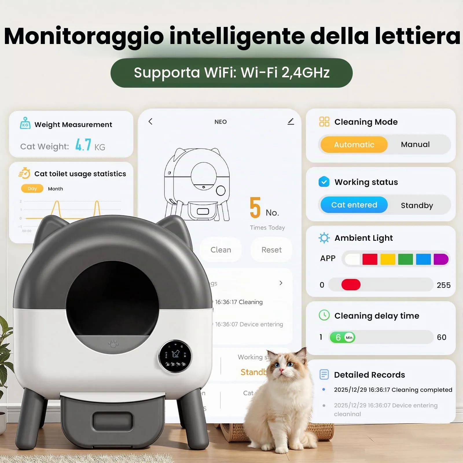 SEERFashion Lettiera Gatto Autopulente XXL con App, Capacità 89L, Triplo Sensore di Sicurezza - immagine 6